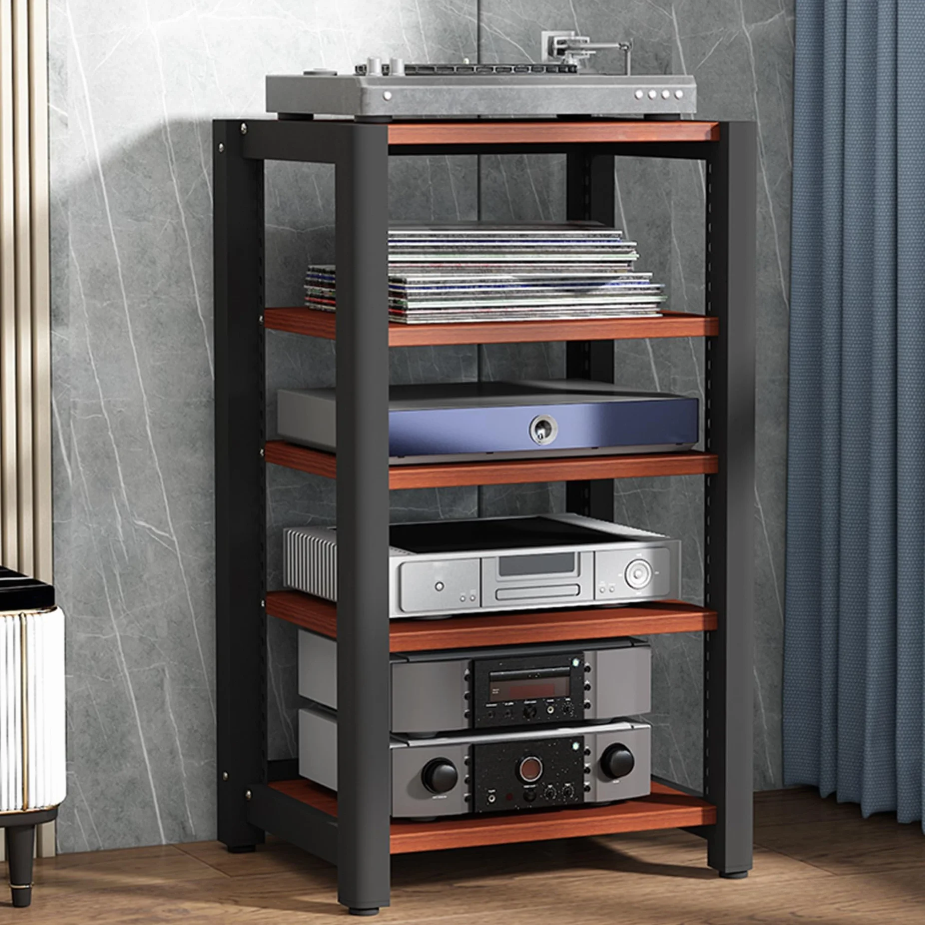 Lekki orzech o stojak - 2/3/4/5-poziomowy stojak na telewizor HiFi półka gramofon ma szafka płyta winylowa Sto Blu-ray nizer do przetwornika cyfrowo-analogowego i wzmacniacza Equint