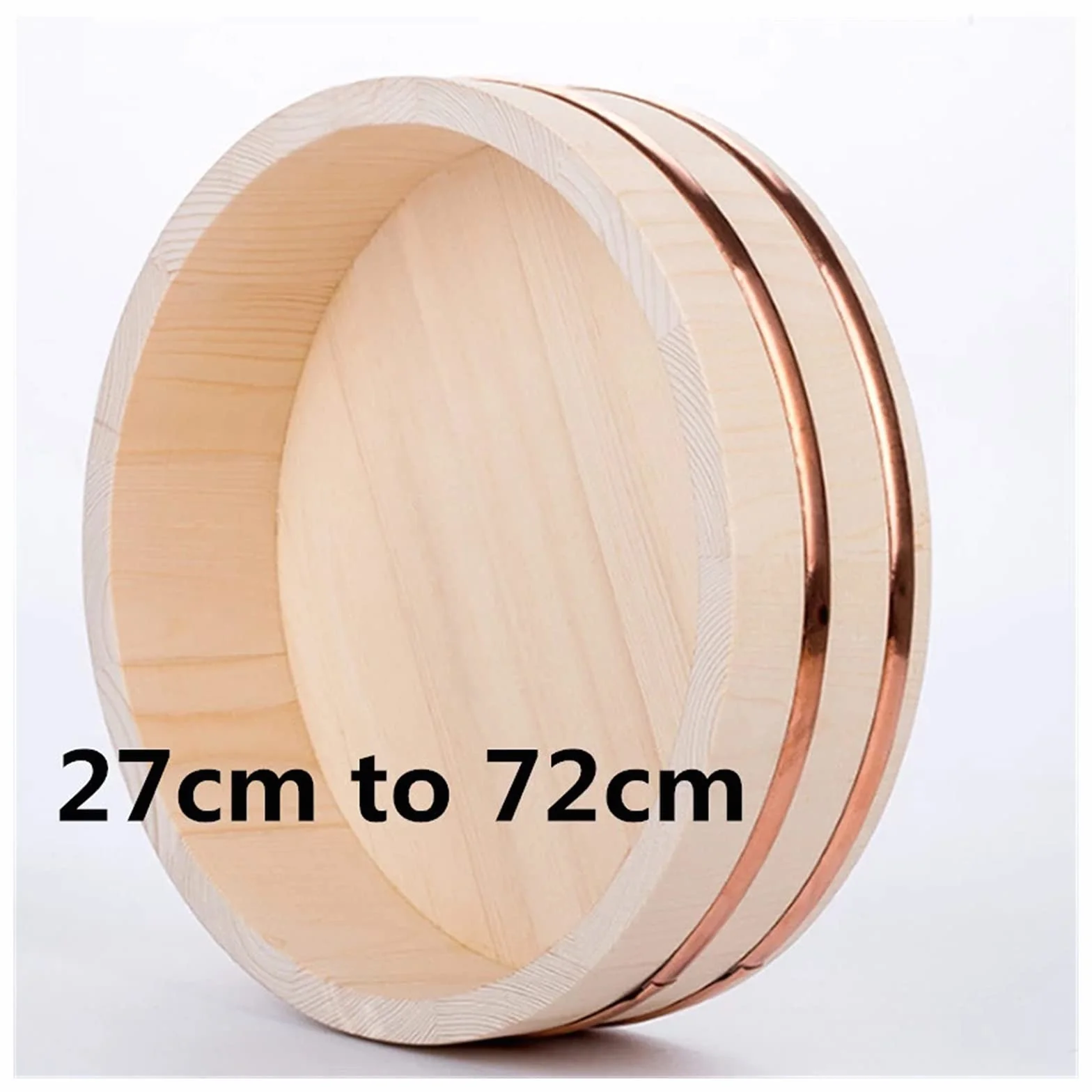 Hangiri Sushi Oke miska do mieszania ryżu, duża drewniana wanna z miedzianymi taśmami, 48 cm, idealna do chłodzenia i wchłaniania wody z ryżu