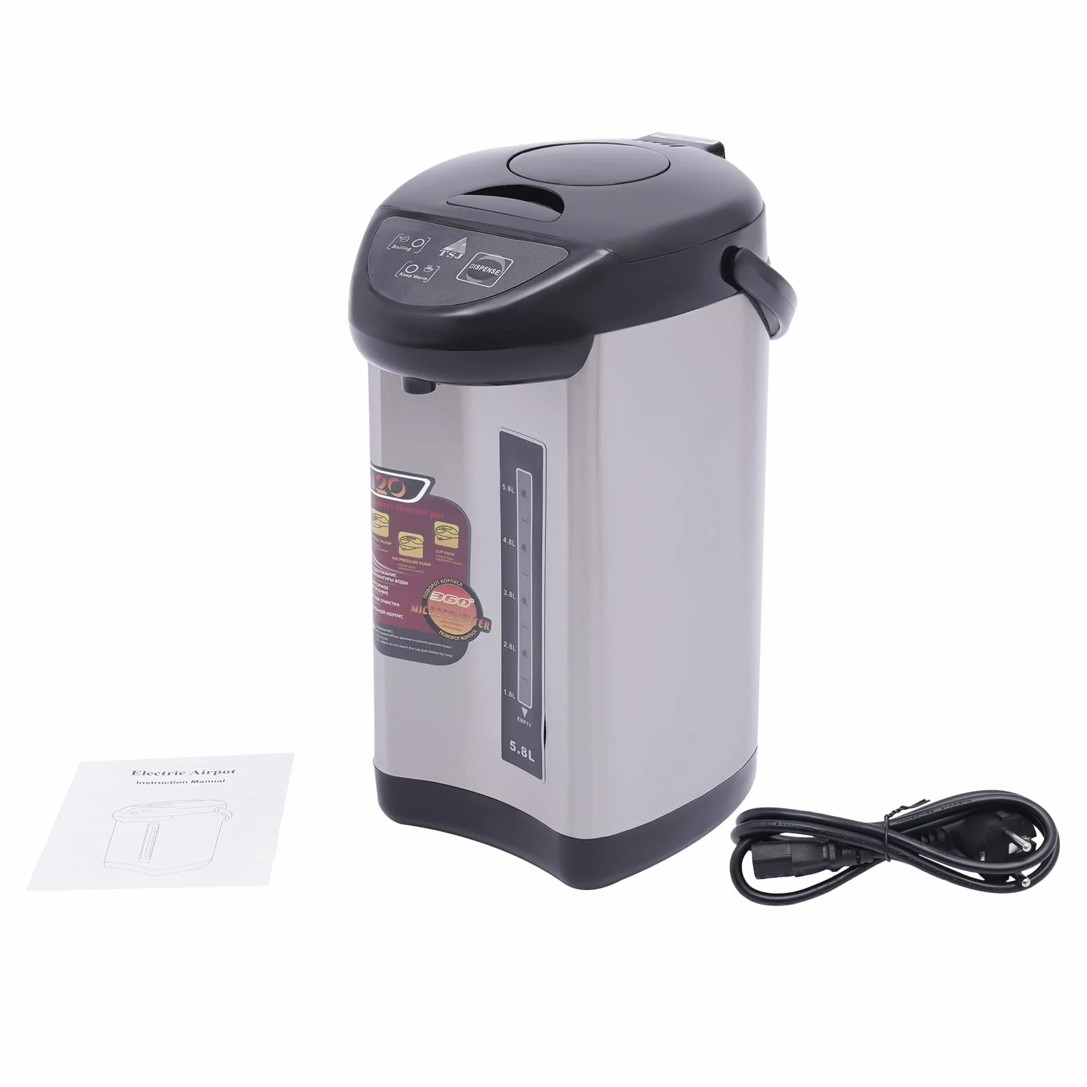Dozownik gorącej wody ze stali nierdzewnej, 4 l, elektryczny Thermopot, podwójne ścianki, funkcja utrzymania ciepła, czajnik elektryczny do domu, szkoły, biura (czarny)