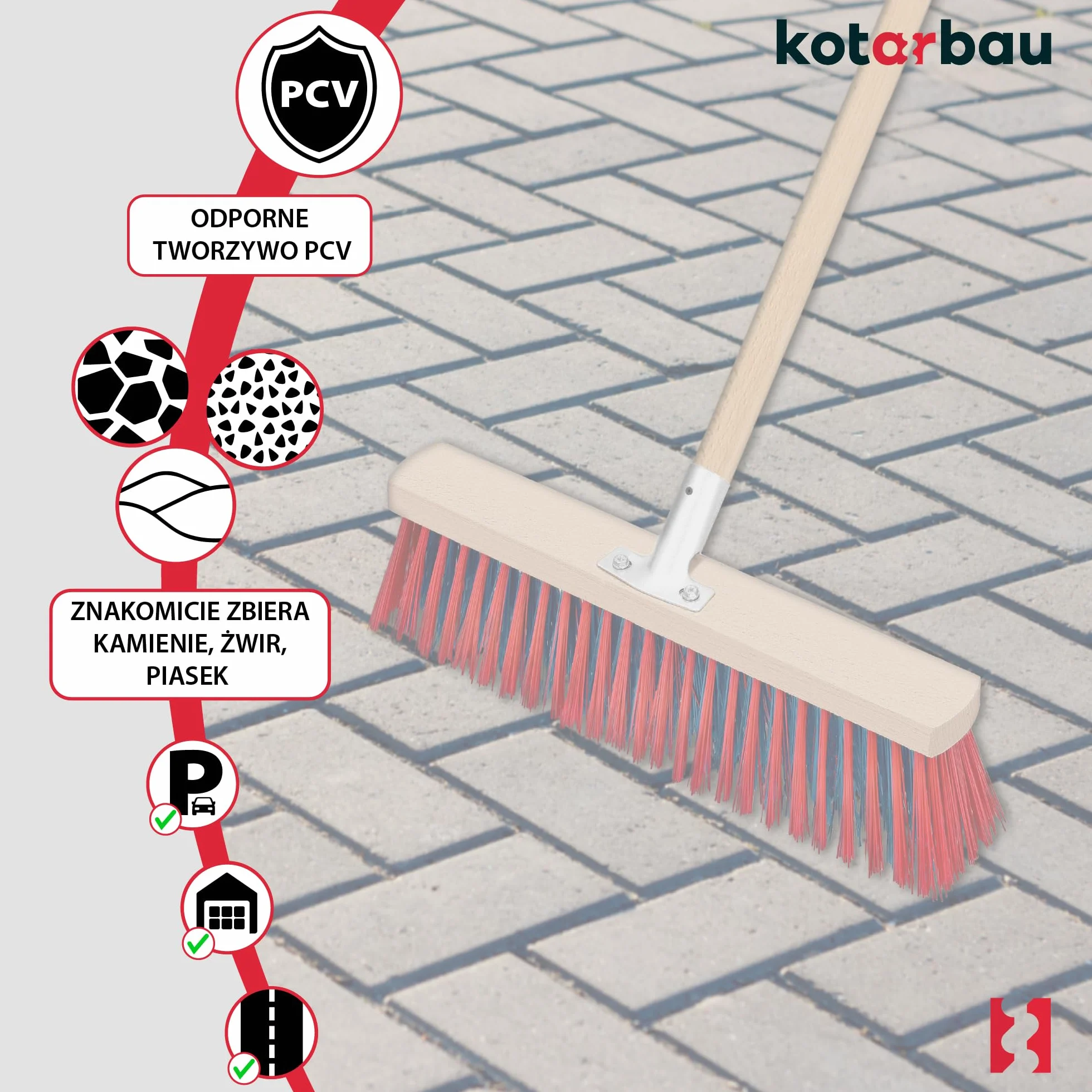 KOTARBAU® Ulicówka - 43 CM - Zamiatacz - Szczotka - Miotła Drewniana - Zmiotka - PVC