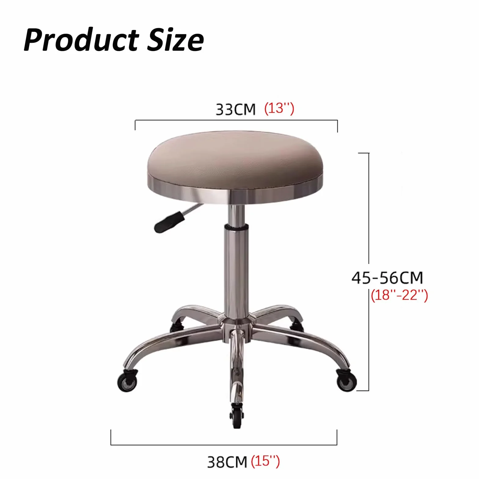 Stołek na Kółkach Regulowana Wysokość 45-56cm Ergonomiczny Taboret Skórzany Beige