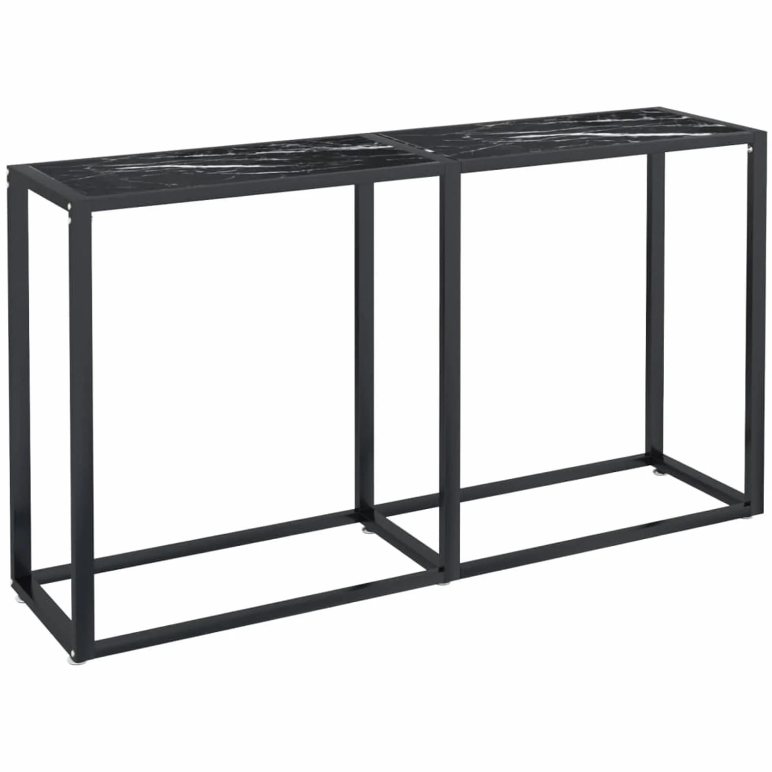 Stół konsolowy czarny marmur 140 x 35 x 75,5 cm szkło hartowane, stolik konsolowy do przedpokoju, wąski stół wejściowy z szufladą i półkami do przechowywania, stolik do sofy do małych