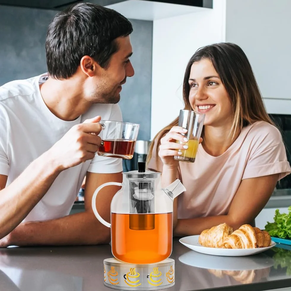 Szklany dzbanek do herbaty 1800 ml z sitkiem i podgrzewaczem ze stali nierdzewnej