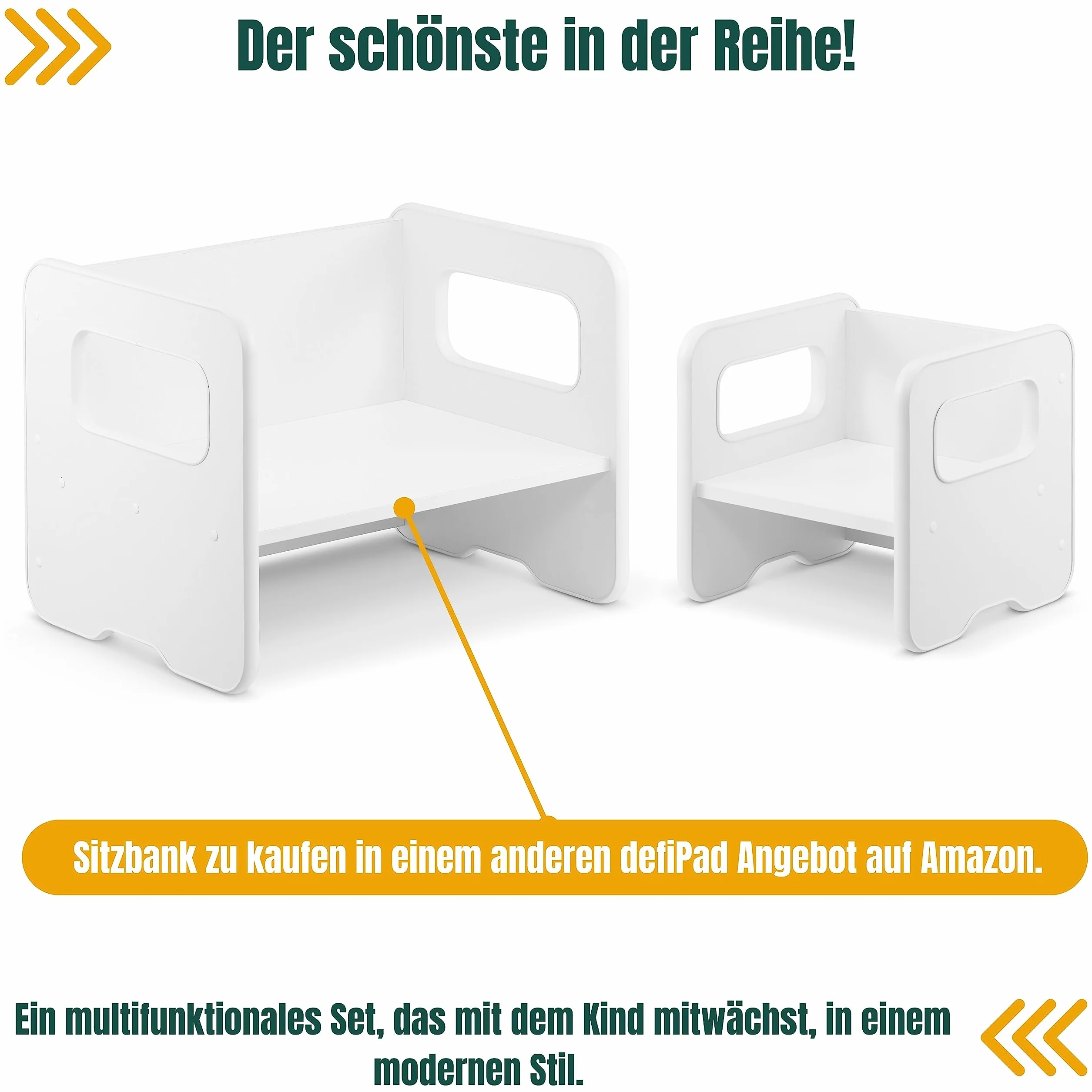 defiPad Taboret do siedzenia dla dzieci | stylowy taboret dwustronny | fotel dziecięcy od 1 roku życia | krzesło dziecięce z drewna | krzesło można przekształcić w stół | pokój dziecięcy Montessori |