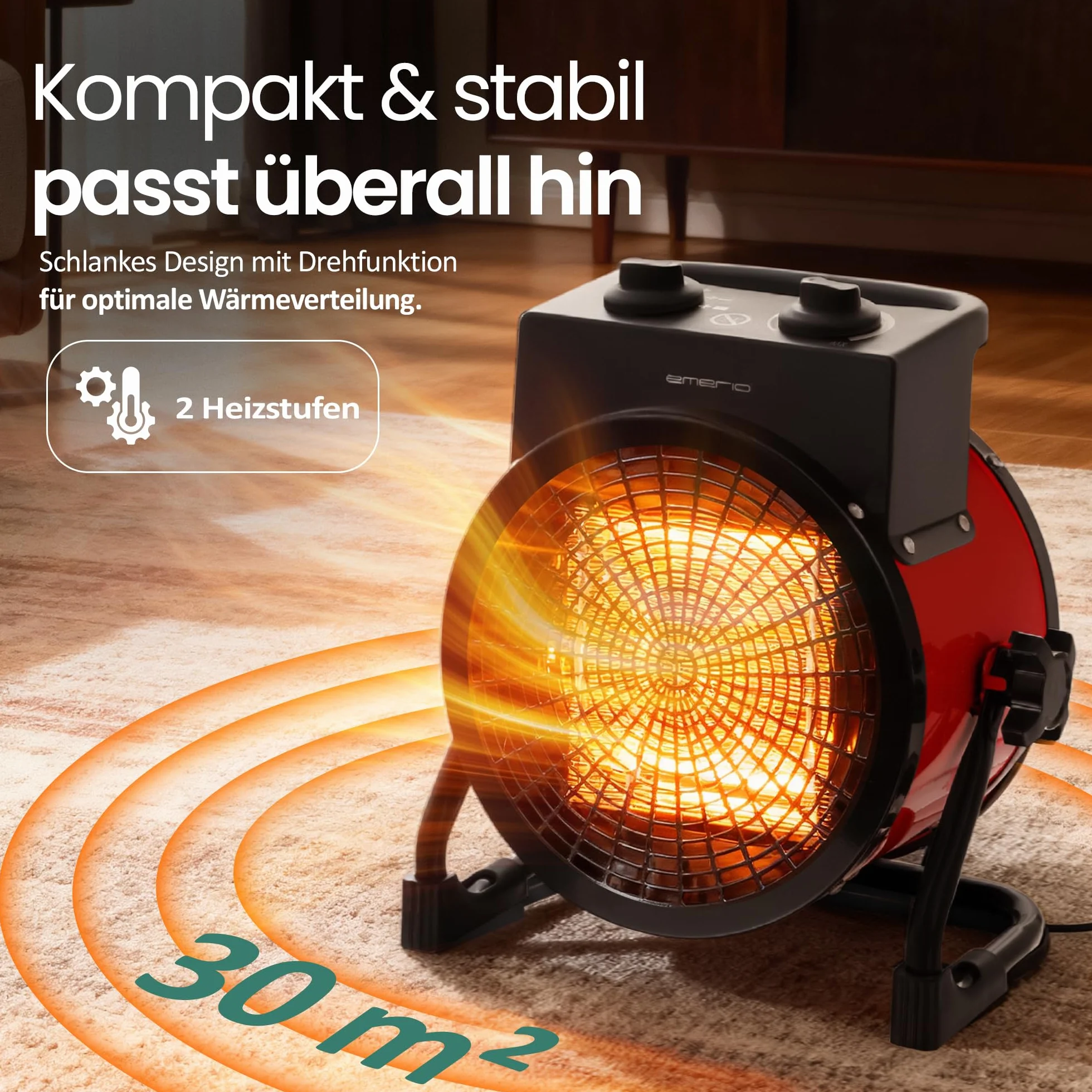 EMERIO - Power termowentylator 3000 W – ceramiczny grzejnik – turbo elektryczna dmuchawa grzewcza z zabezpieczeniem przed przegrzaniem – mocny – 2 stopnie ogrzewania – do domu, warsztatu, mieszkania,