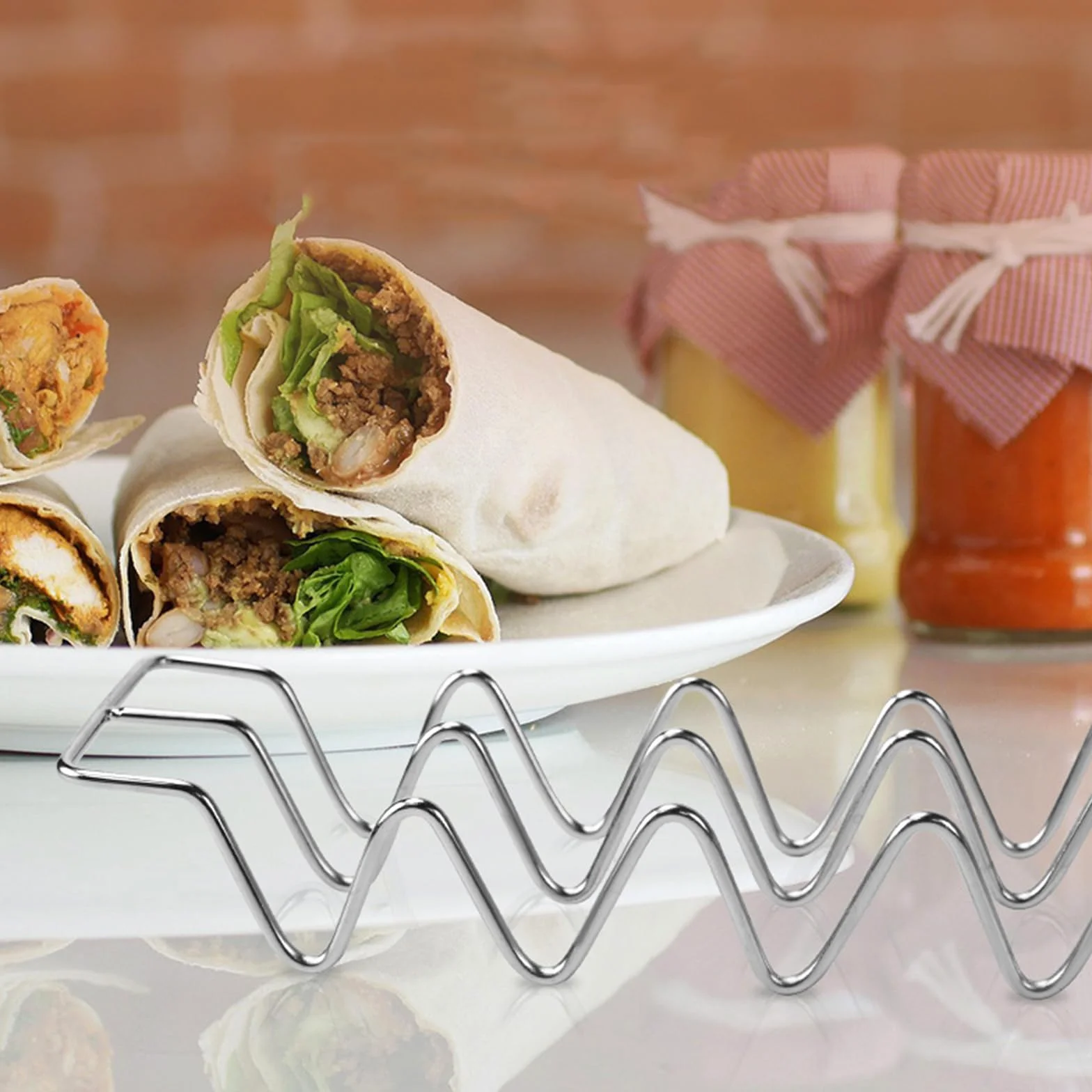 Taco stojak na hot dog, 3 sztuki, ze stali nierdzewnej, do tacos, hot dogów, kanapek, naleśników, nadaje się do mycia w zmywarce