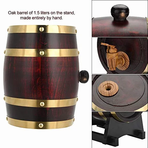 Beczka do whisky, dębowa, drewniana, dozownik wina, 1,5 l, beczka do whisky, dąb vintage, beczka na wino z kranikiem, do domu, na imprezę, dla miłośników wina, przechowywania alkoholi (1,5 l)