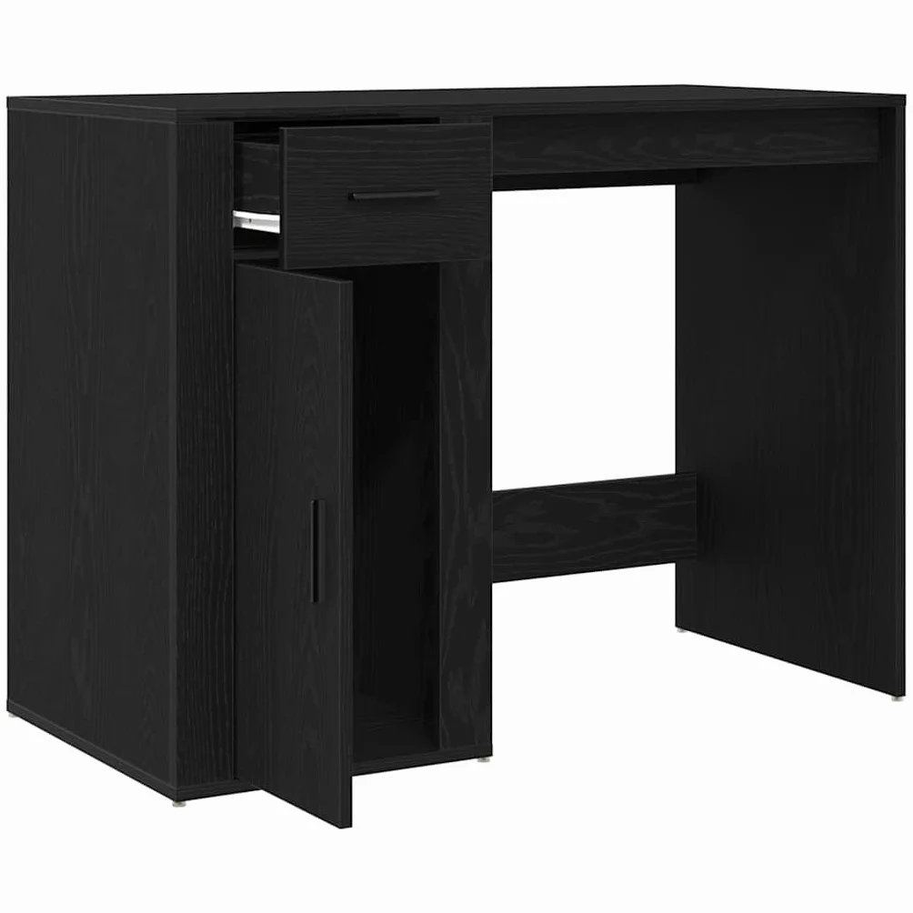 Nowoczesne biurko z szufladami w kolorze czarnym o wyglądzie dębu, 100 x 49 x 74 cm, z materiału drewnopochodnego zapewnia stabilność, idealne do domowego biura i gabinetu, łatwy montaż