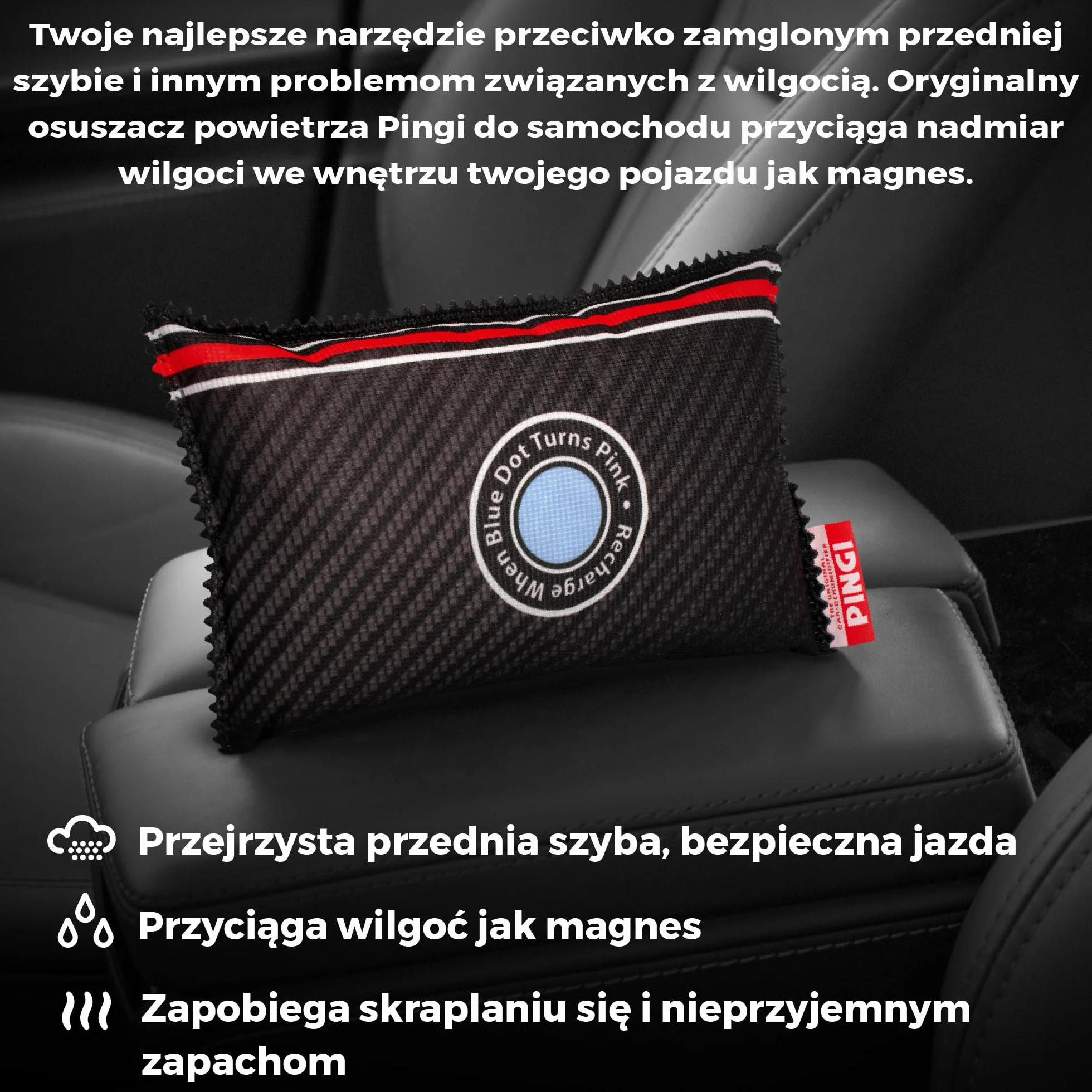 PINGI Osuszacze Powietrza Do Samochodów 300g | Absorbuje Wilgoć, Wilgotność i Kondensację na Szybach i Wnętrzu Samochodu | 100% Szczelny | Wielokrotnego Użycia | Osuszacz Deski Rozdzielcze