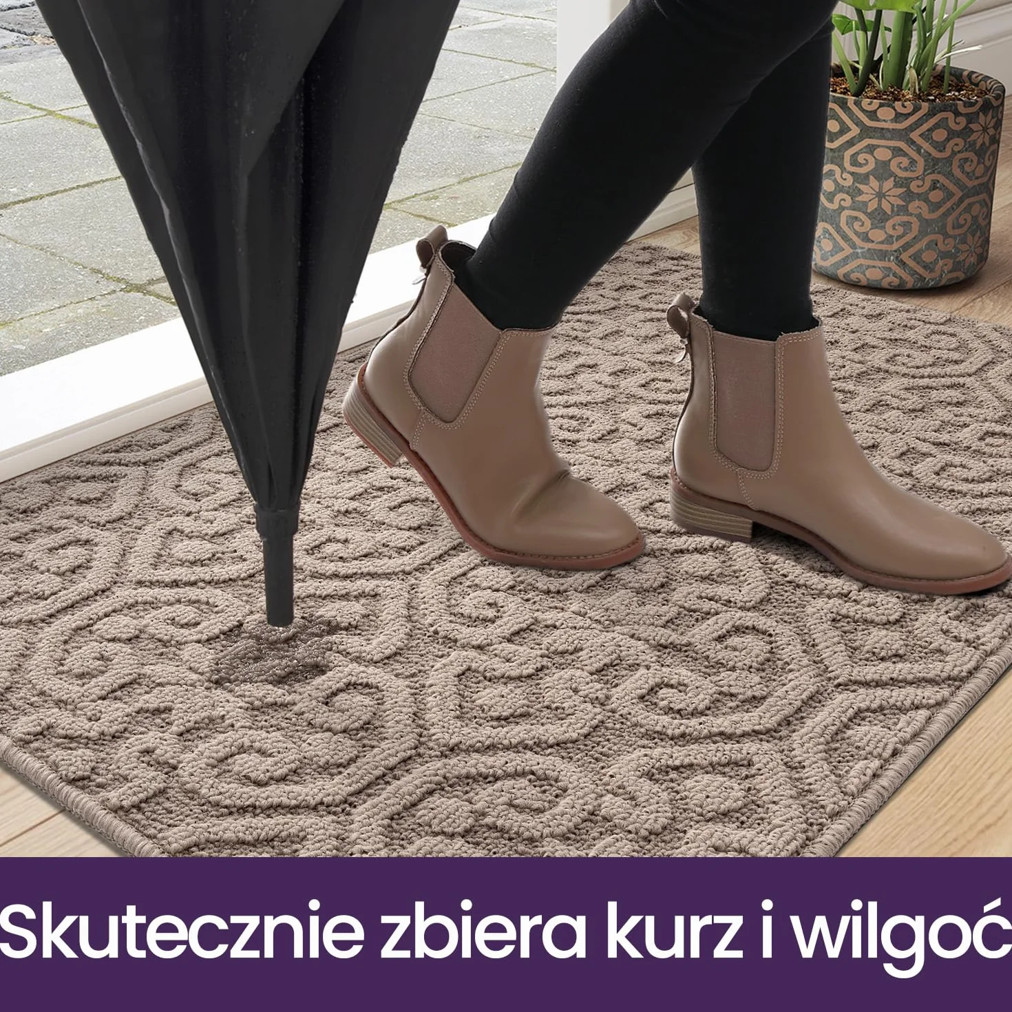 DEXI Wycieraczka pod drzwi wejściowe, 80 x 120 cm, wycieraczka do wewnątrz, chłonna, antypoślizgowa mata powitalna do wejścia, drzwi wejściowych, przedpokoju, na taras, beżowa