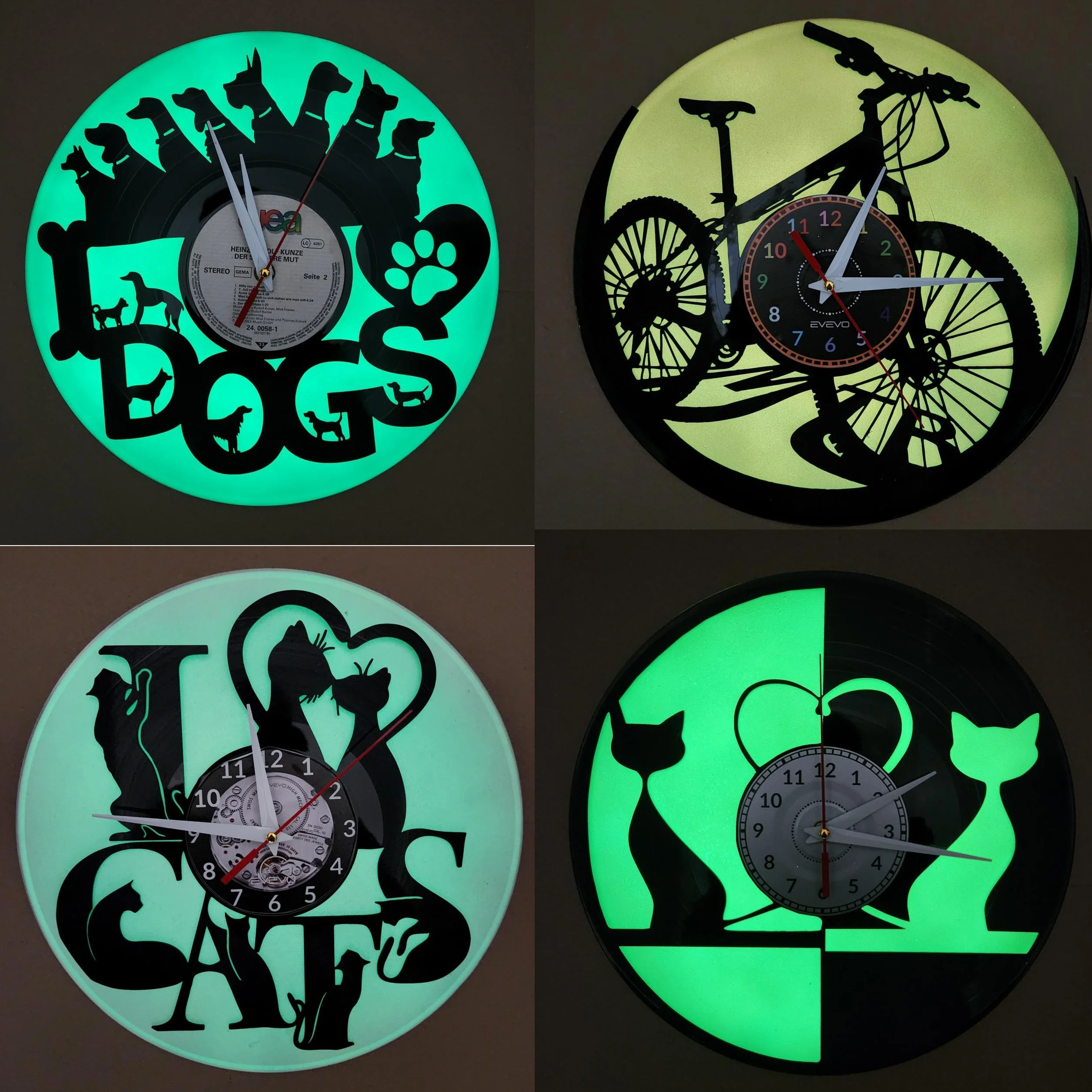 ZEGAR ŚCIENNY IRONMAN TRIATHLON FLUORESCENCYJNE TŁO PŁYTA WINYLOWA PREZENT UPOMINEK URODZINY DLA NIEJ DLA NIEGO EVEVO F0010
