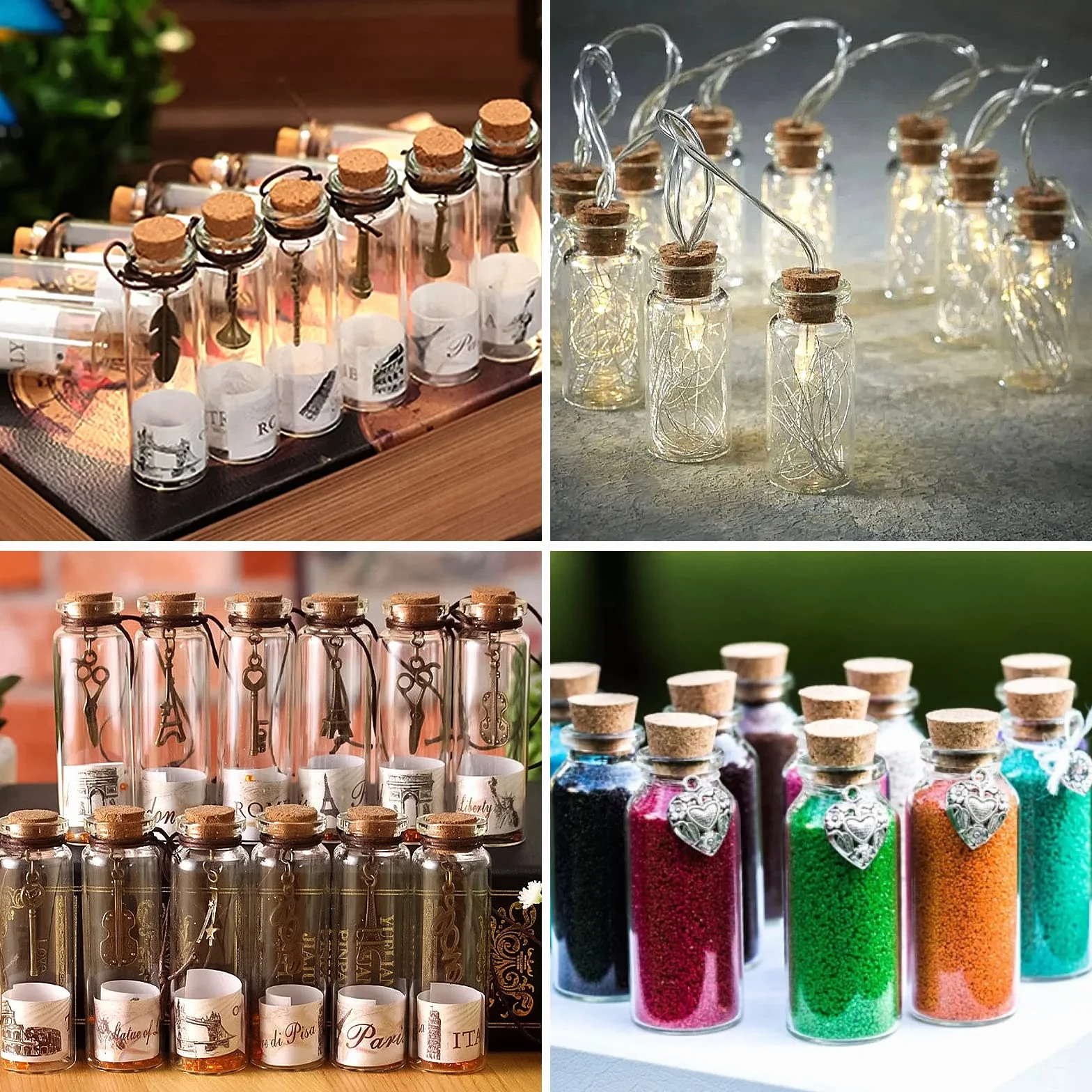 40 x mini butelki szklane z korkiem, 20 ml, do napełniania, jako prezent dla gości weselnych, z zawieszką