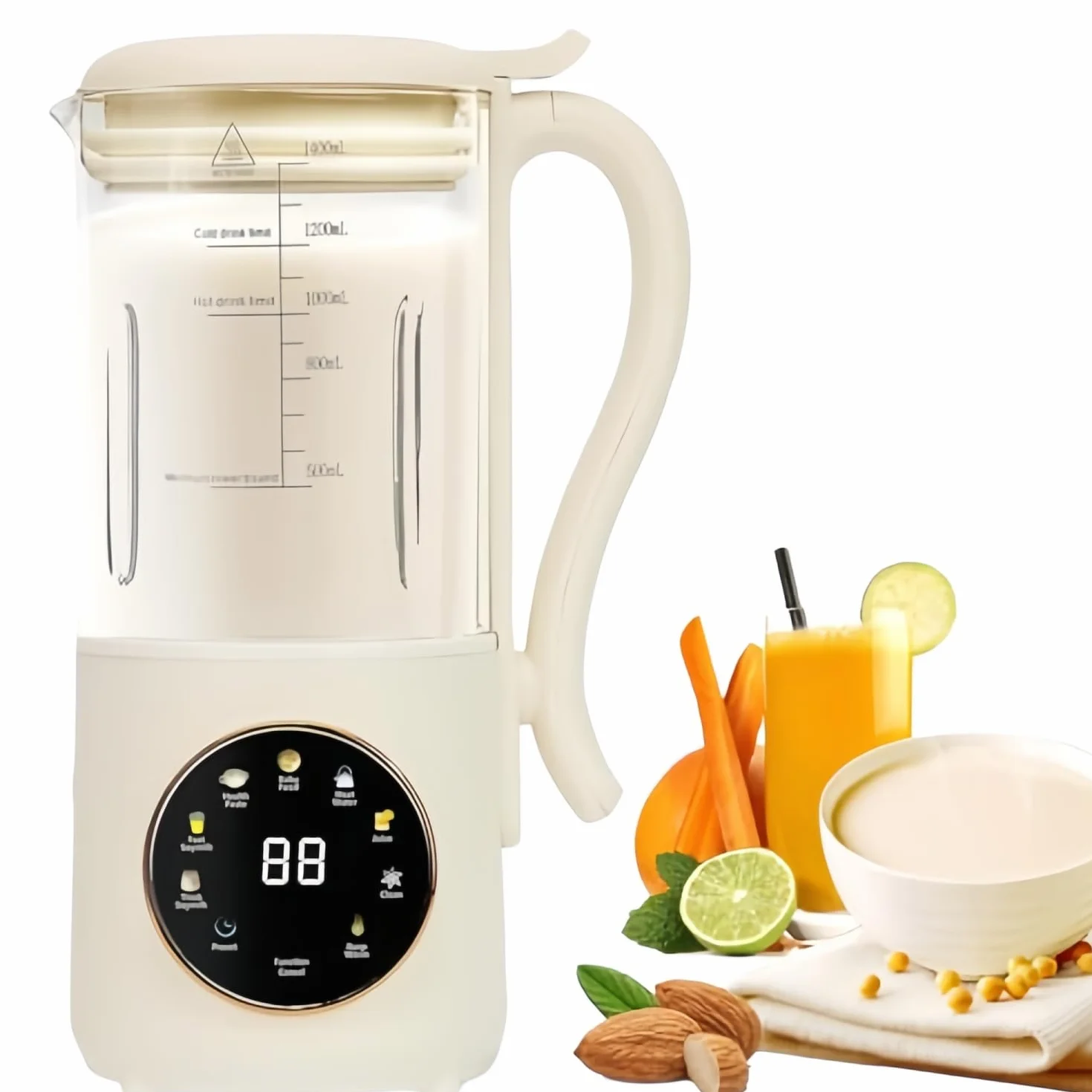 Automatyczny ekspres do mleka sojowego 8 w 1, 47oz/1400ML automatyczna maszyna do mleka orzechowego, z 16 ostrzami, 24-godzinny timer opóźniający, do przygotowywania mleka migdałowego, owsianki