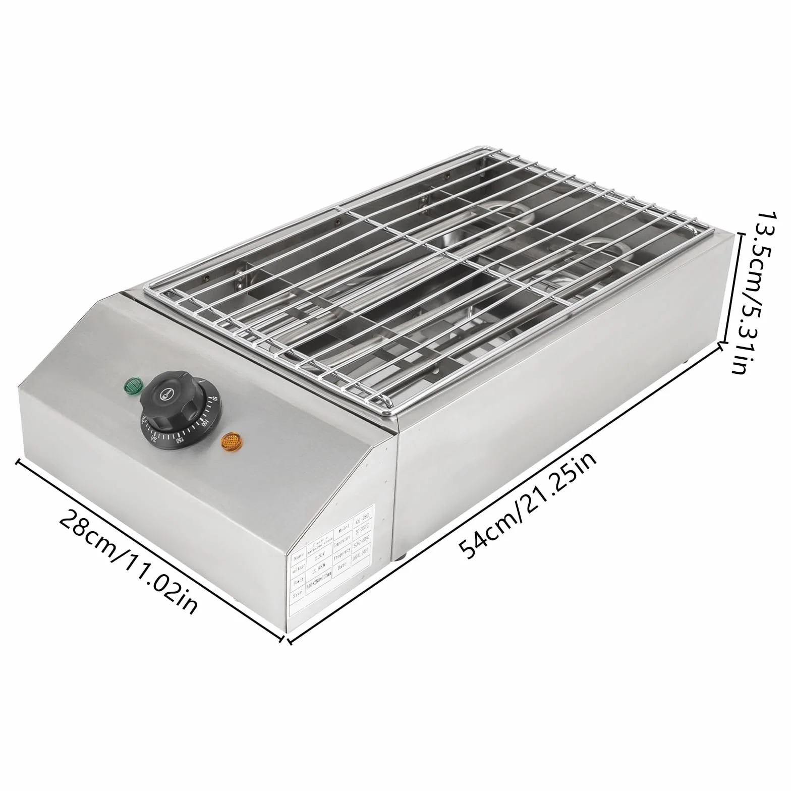 Elektryczny grill stołowy, 2,6 kW, z tacką ociekową oleju, 50-300°C, rozmiar rusztu 25,5 x 42,5 cm, niezależny ruszt do grillowania, zdejmowany