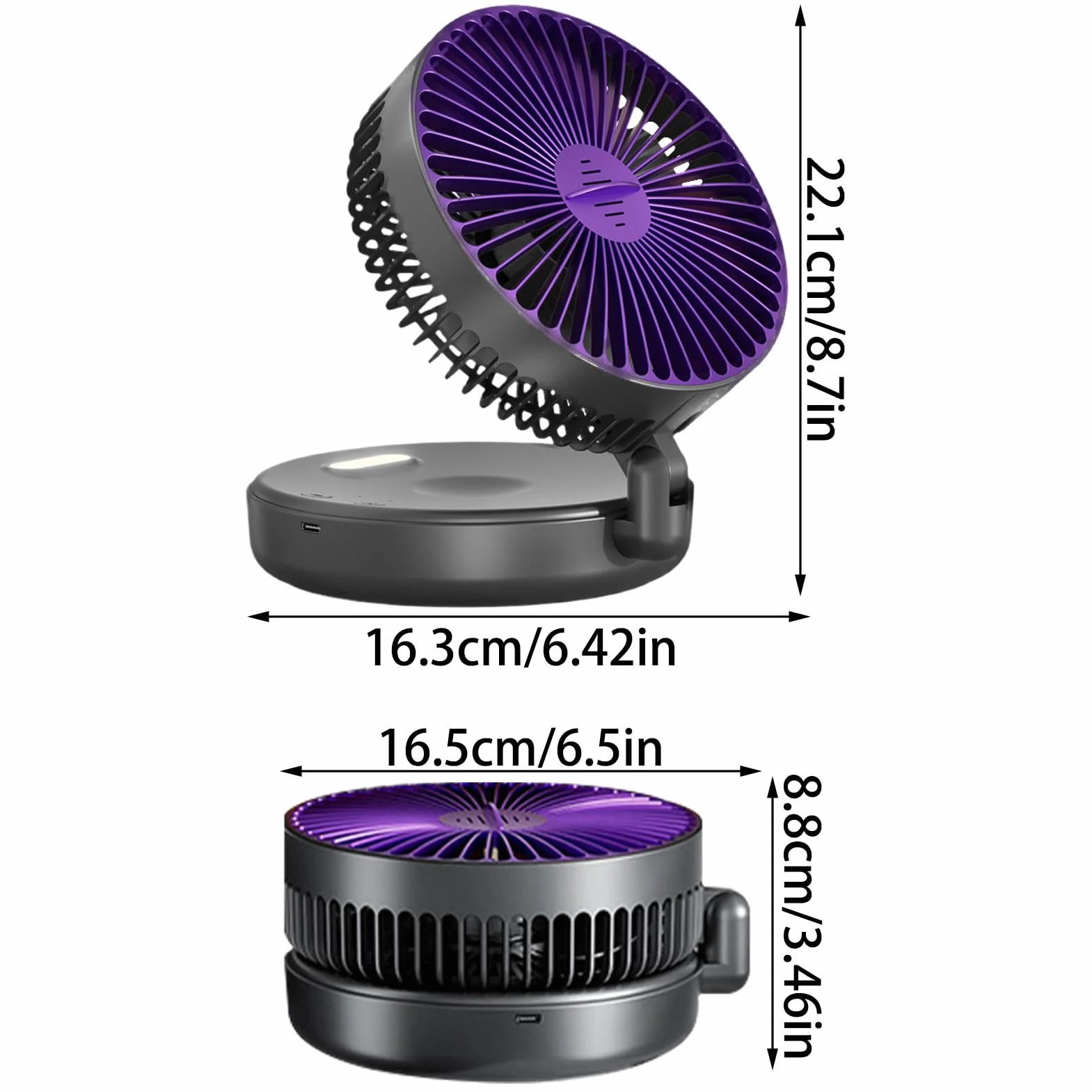 Rechargeable Quiet Small Cooling Fan, Foldable 5-Speed, Portable Air Circulator for Bathroom Camping Outdoor