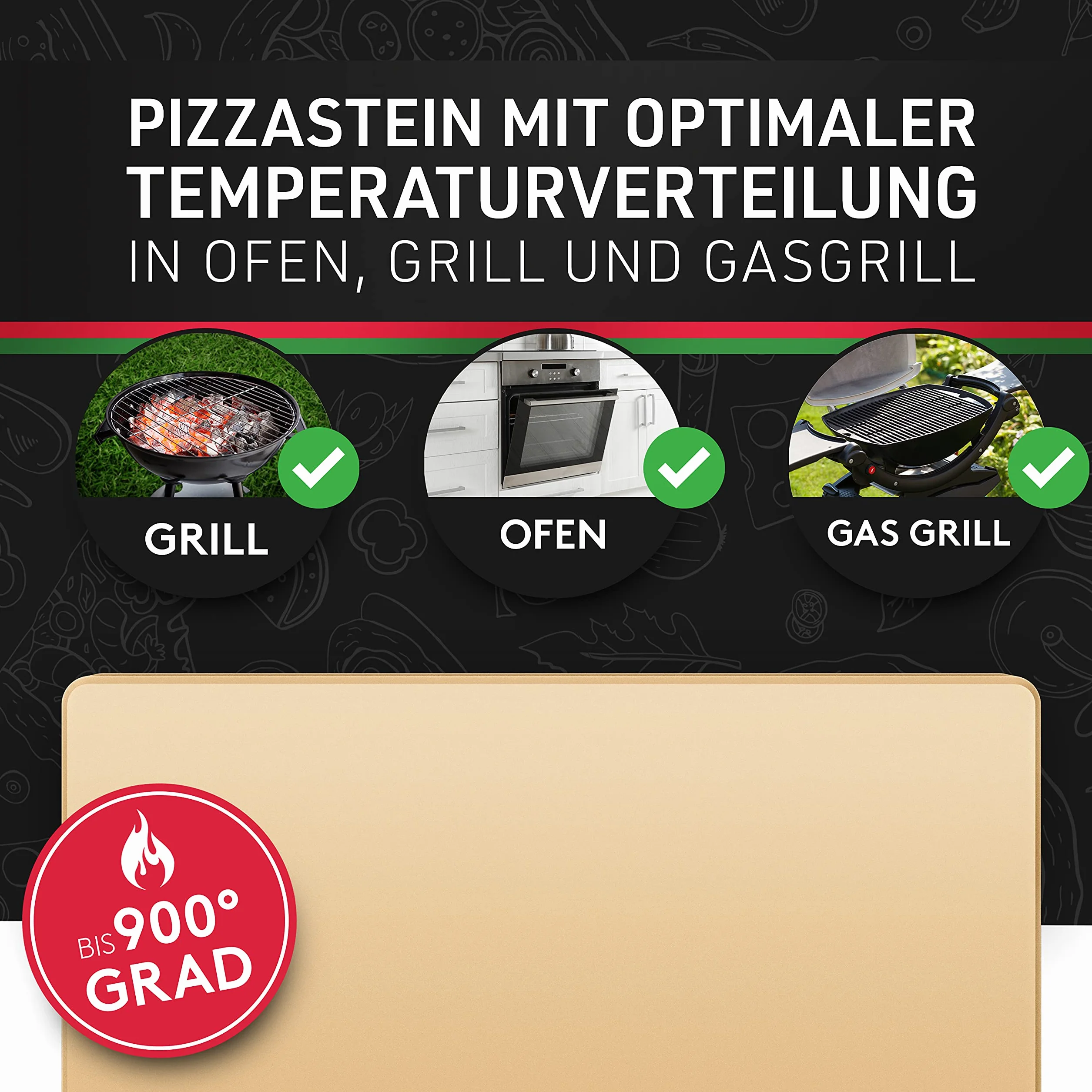 Pizza Divertimento Kamień do pizzy do piekarnika i grilla gazowego - kamień do pizzy z kordierytu - do chrupiącej podstawy i soczystego wykończenia