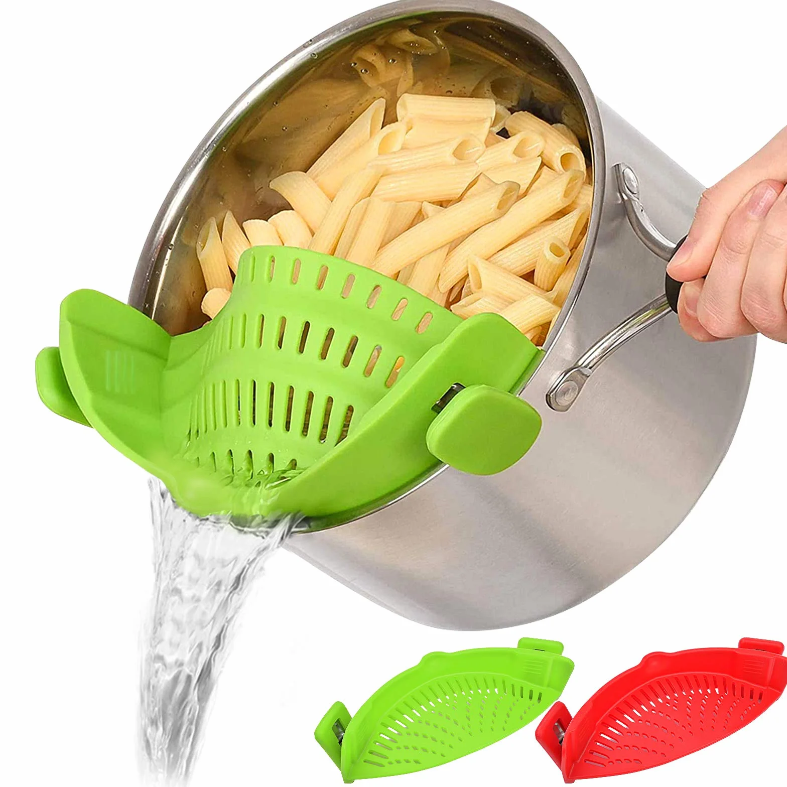 Zatrzaskowe sitko, 2 szt. silikonowe sitka do żywności, odporne na wysokie temperatury, klips na sitko, durszlak, gadżety kuchenne, ociekacz do makaronu, spaghetti, mielonej wołowiny, uniwersalne