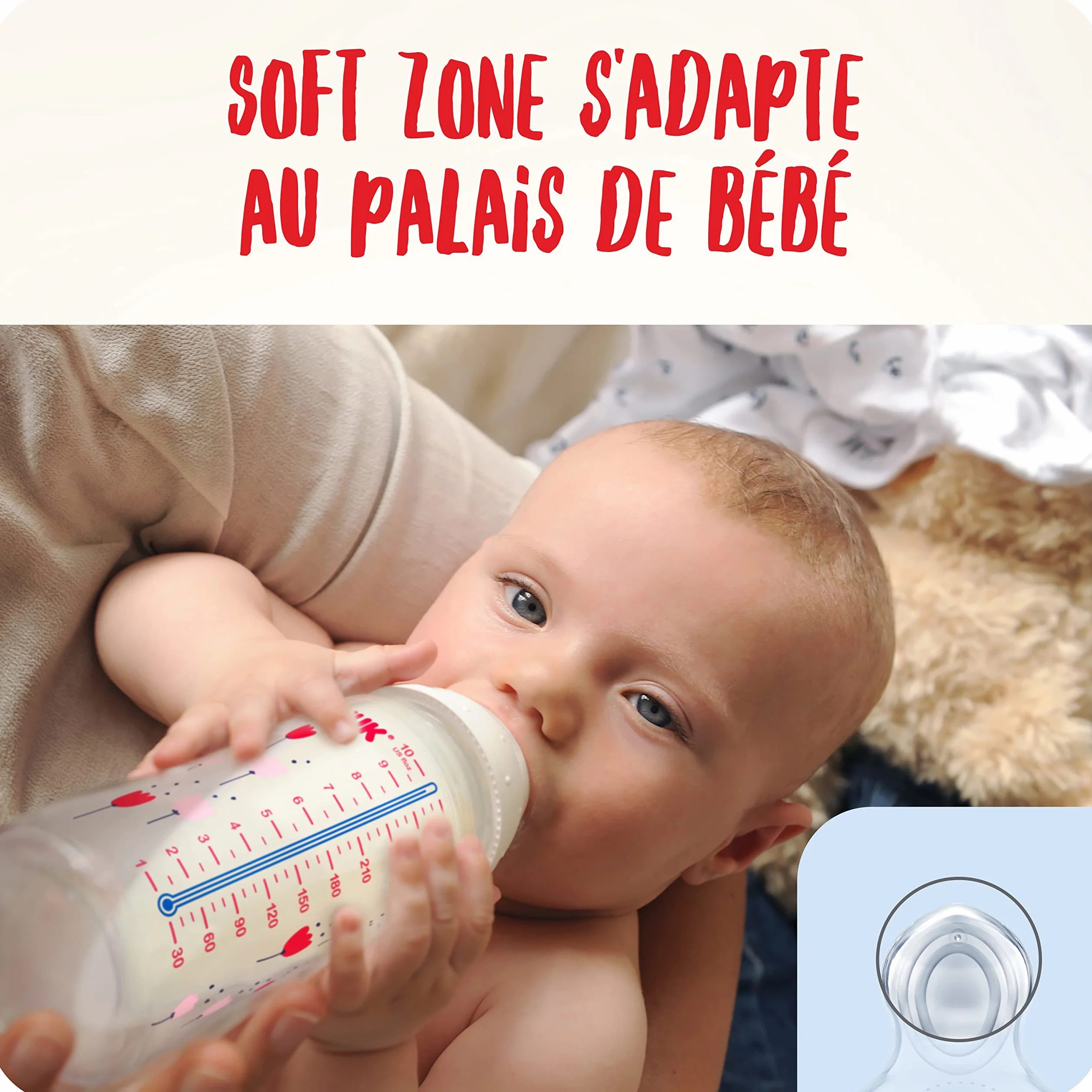 NUK Pierwszy wybór + szklana butelka dla niemowląt | 0-6 miesięcy, kontrola temperatury, silikonowy smoczek, zawór antykolkowy, bez BPA, 240 ml