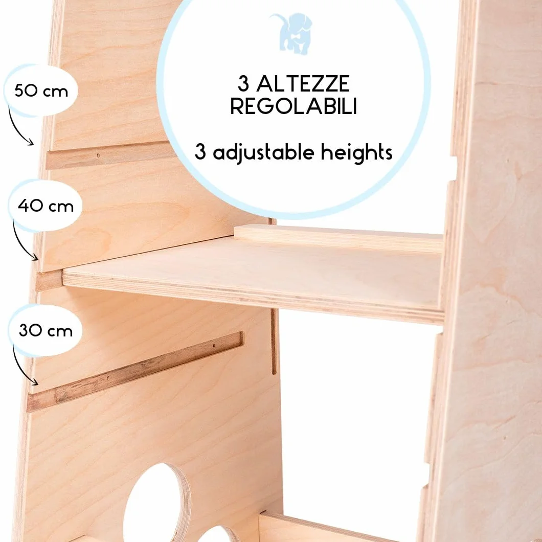 mamikids Learning Tower wieża Montessorian z naturalnego drewna z tablicą dla dzieci w wieku 2-6 lat, wieża Montessorian Learning Learning, możliwość przekształcenia w drabinę, stół, stołek dla