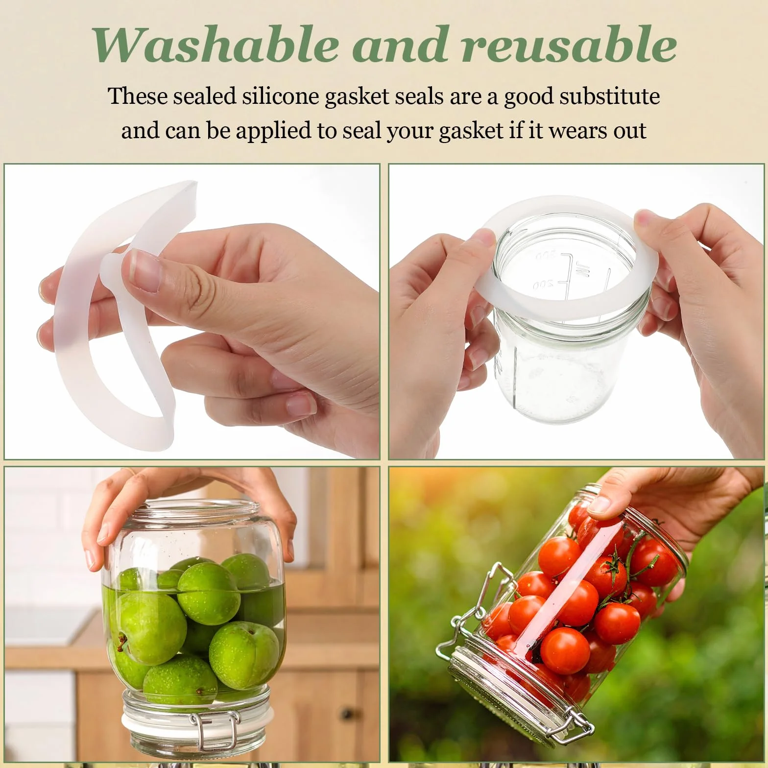 Silikonowe uszczelki do słoików 9,5 cm, hermetyczne pierścienie uszczelniające Mason Jar, biały