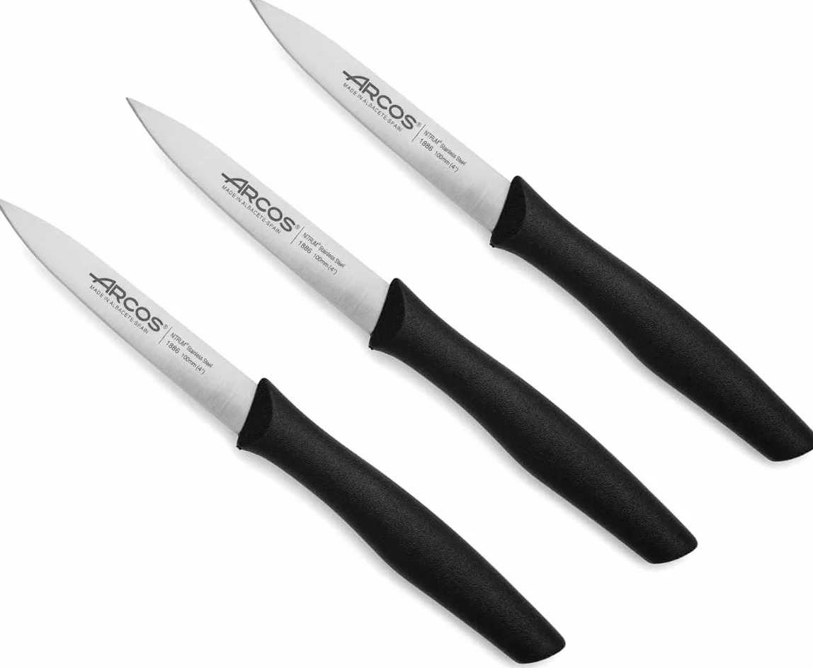 Arcos Nova Series Nitrum Nóż ze stali nierdzewnej, 3-częściowy zestaw, długość ostrza 100 mm, czarny