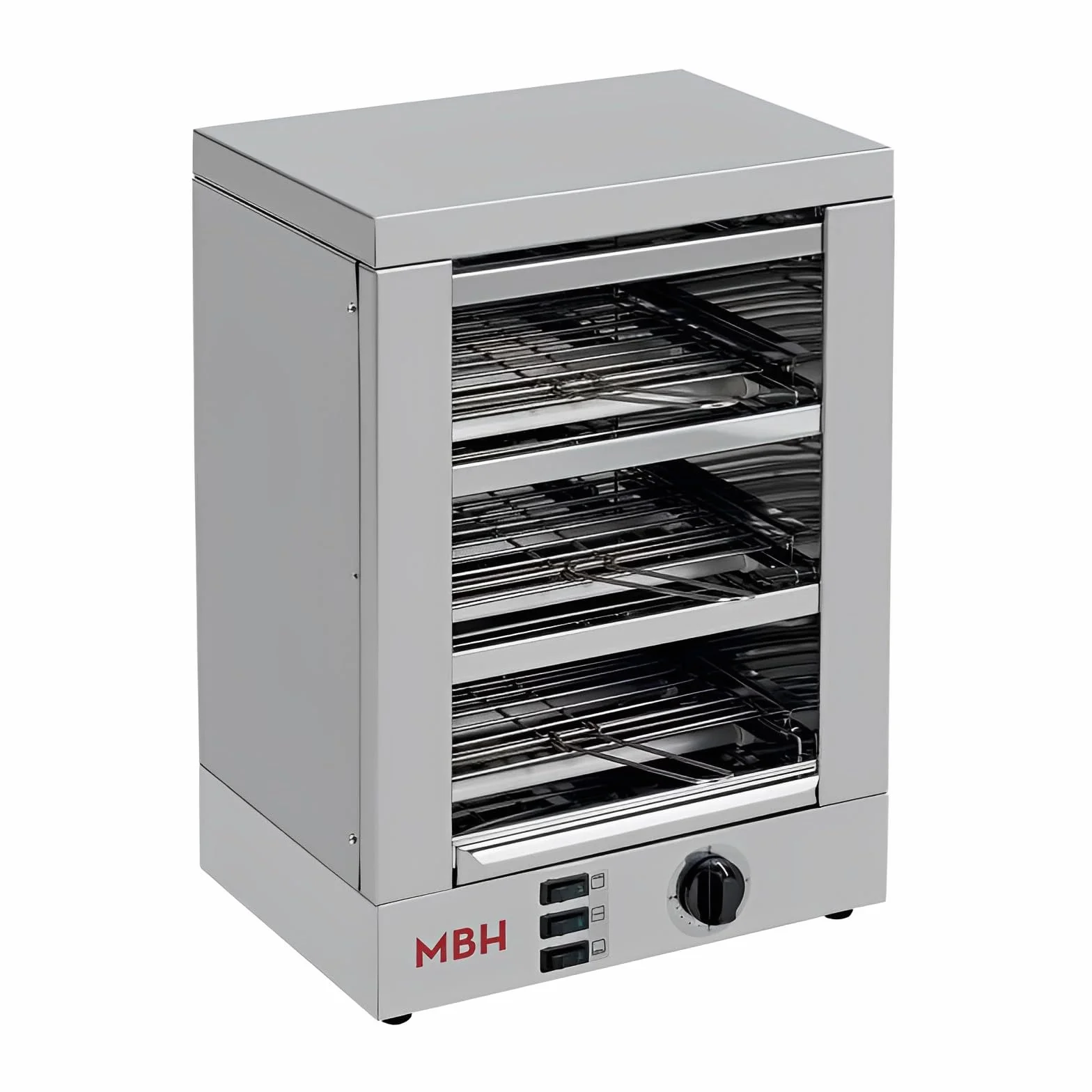 MBH - Profesjonalny 3-piętrowy elektryczny toster INOX dla HOSTELERIA. Przemysłowy toster do chleba do baru i restauracji.
