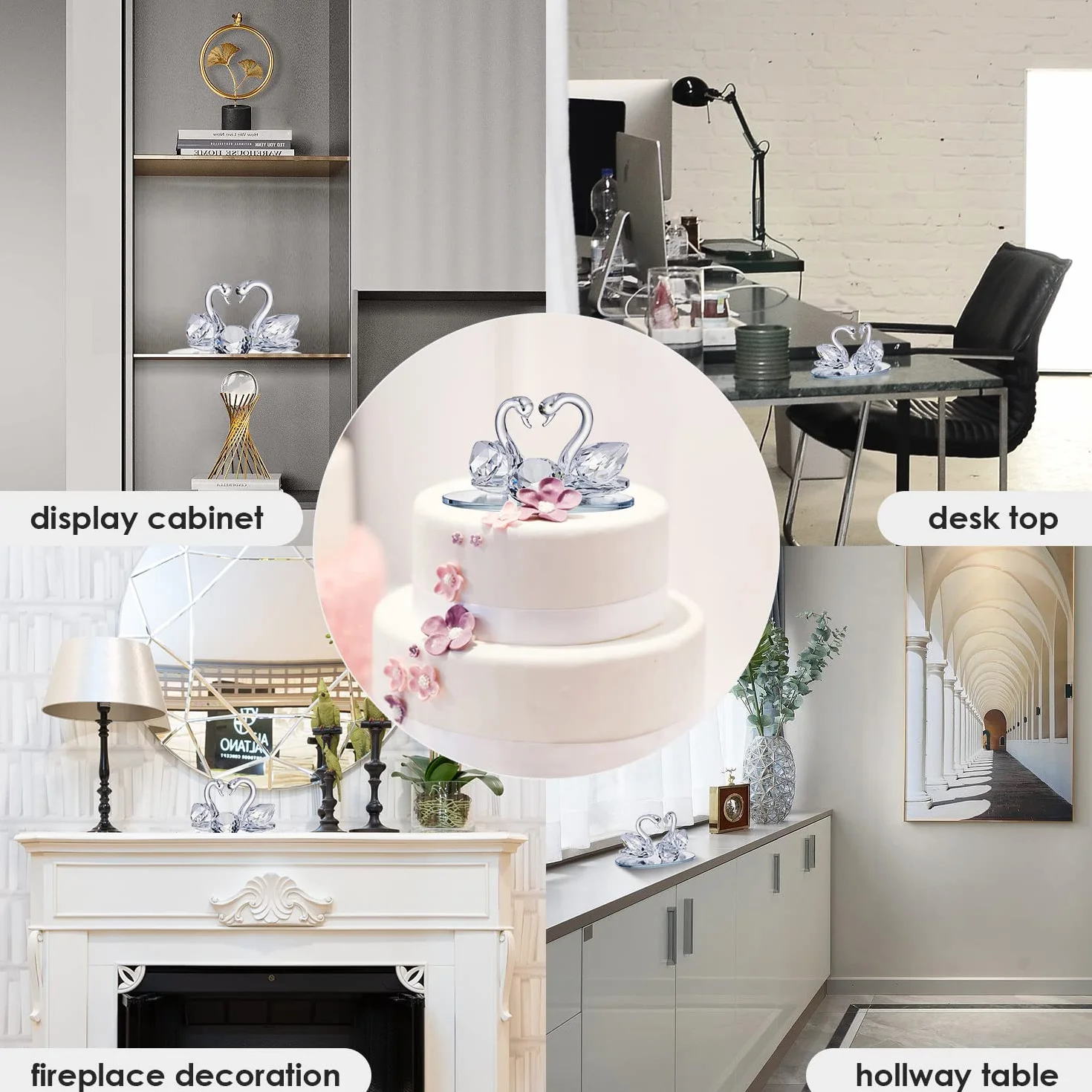 London Boutique Dekoracyjne szkło kryształowe zwierzę podwójny łabędź model prezent (zestaw 1 szt.)