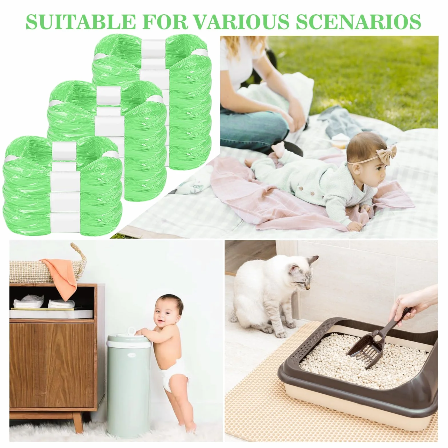 GIBOHOM 12 sztuk pojemników na pieluchy, pojemniki do uzupełniania, folia do przewijania, bezzapachowe, zagęszczone, pojemniki na pieluchy, kompatybilne z Tommee Tippee, Angelcare, LitterLocker,