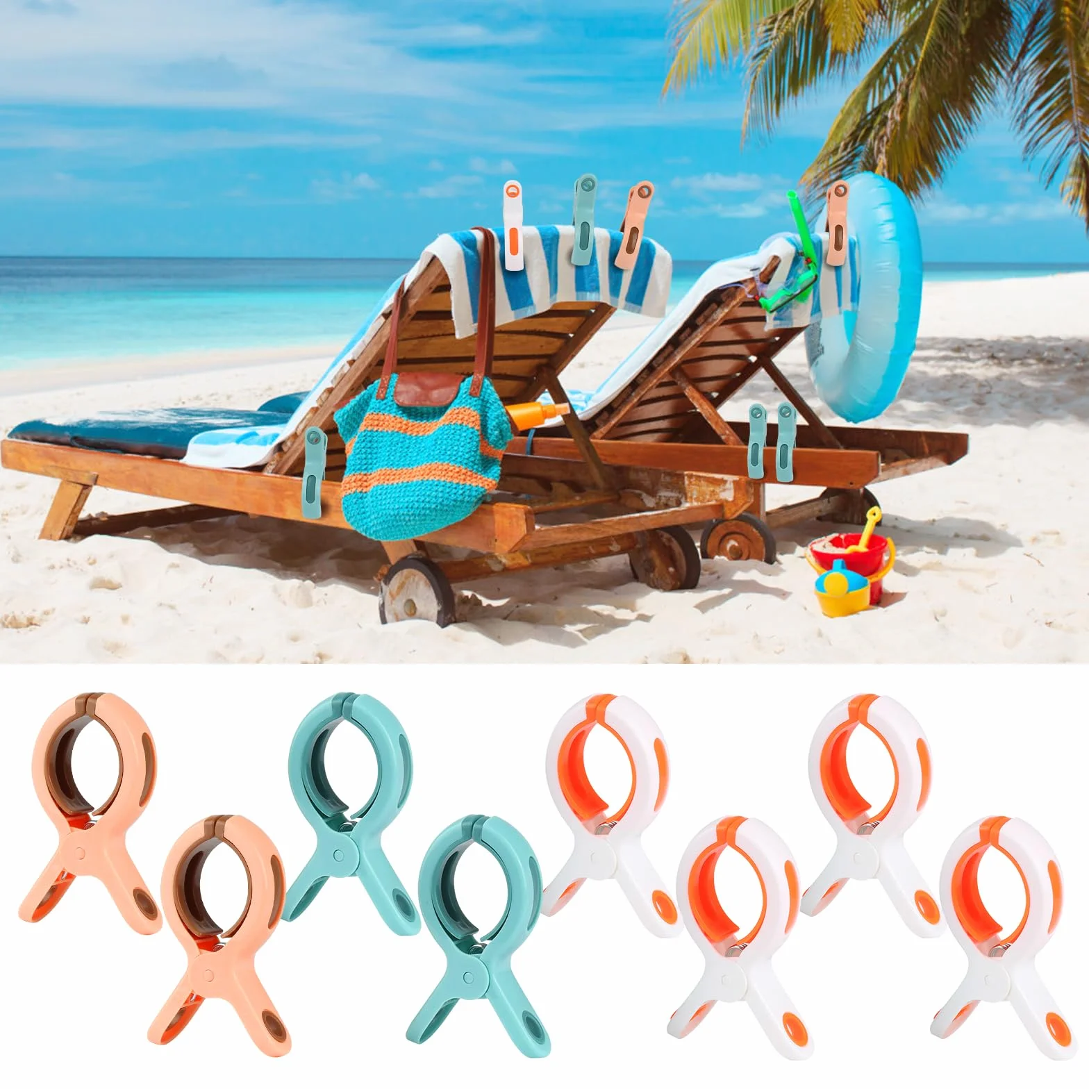 8 dużych spinaczy do bielizny i ręczników plażowych, stabilne, wiatroszczelne, duży rozmiar, do codziennego prania i kąpielowych, pościeli i grubej odzieży