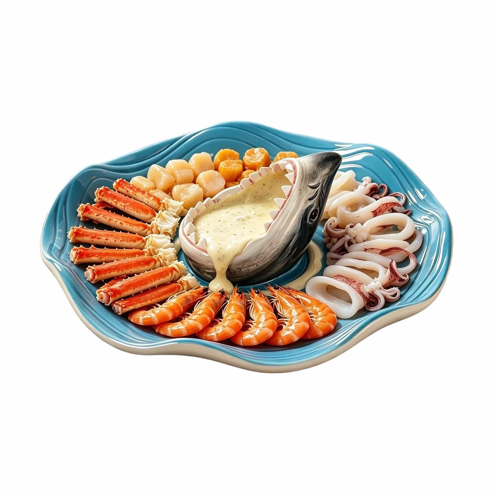 Generico Ceramiczny uchwyt na przyprawy w kształcie ryby rekin | Oceaniczny motyw przypraw Tacos Oceaniczny Ośmiornica Krewetki Sardynka Hamburger Cheeseburger Snack Popcorn Jedzenie