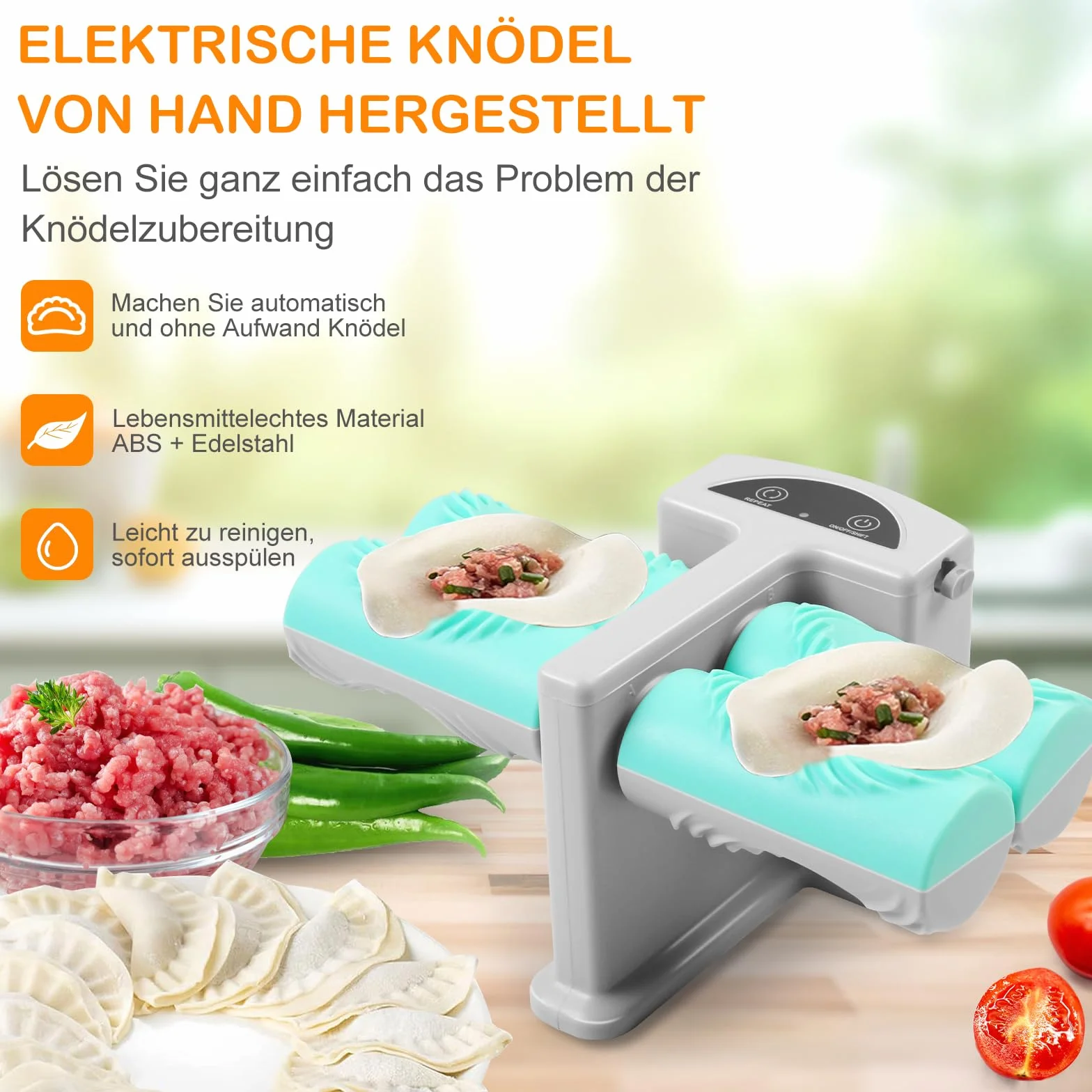 MaxAwe Automatyczna maszyna do pierogów z podwójną głowicą, elektryczna foremka do pierogów, z łyżeczką i szczotką, ładowanie przez USB, 2 tryby pracy, do domu, kuchni, restauracji
