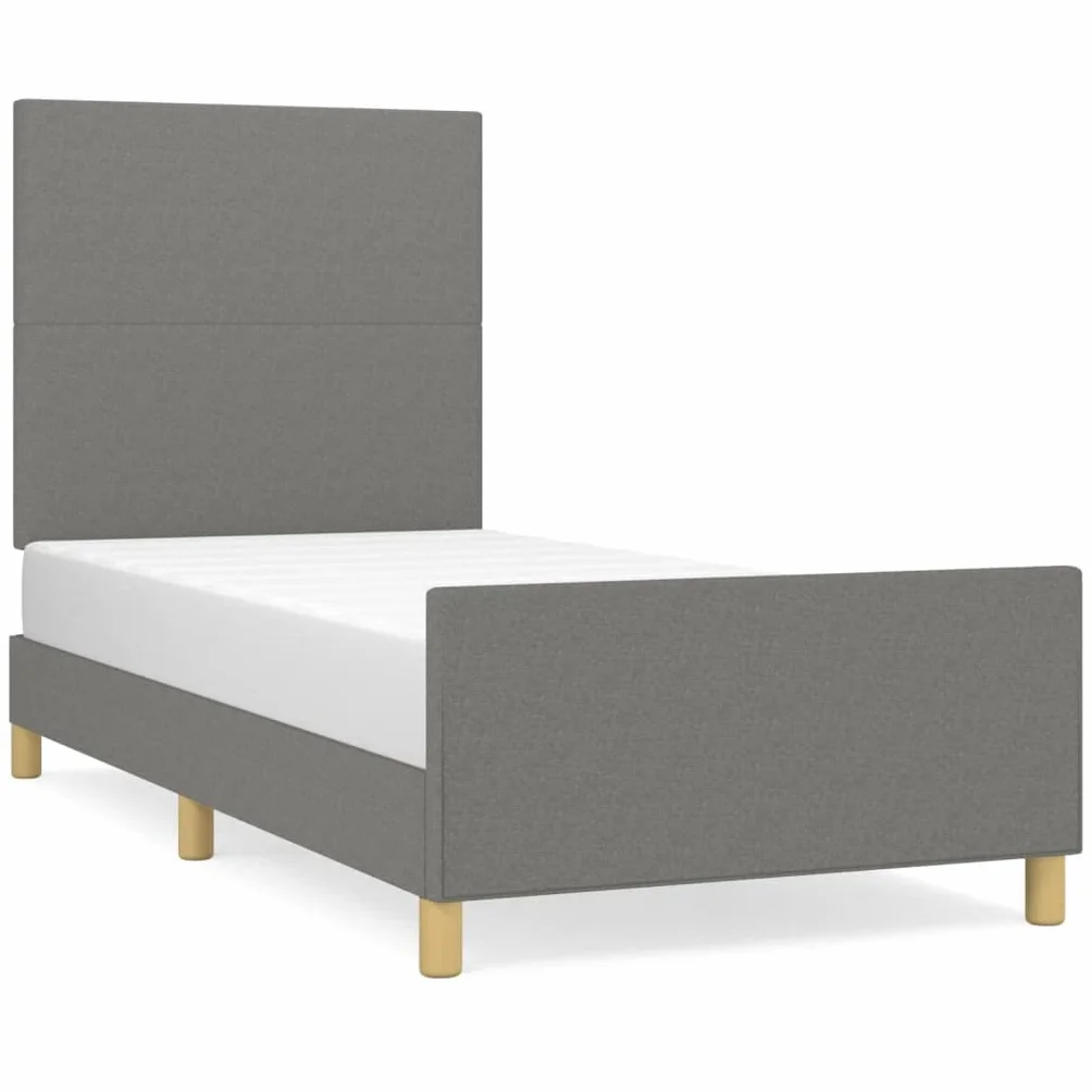 Obita tkaniną z regulowanym zagłówkiem ciemnoszara 80x200 cm | Rama łóżka tapicerowana ciemnoszara 80x200 cm bez materaca z regulowanym zagłówkiem solidne nogi