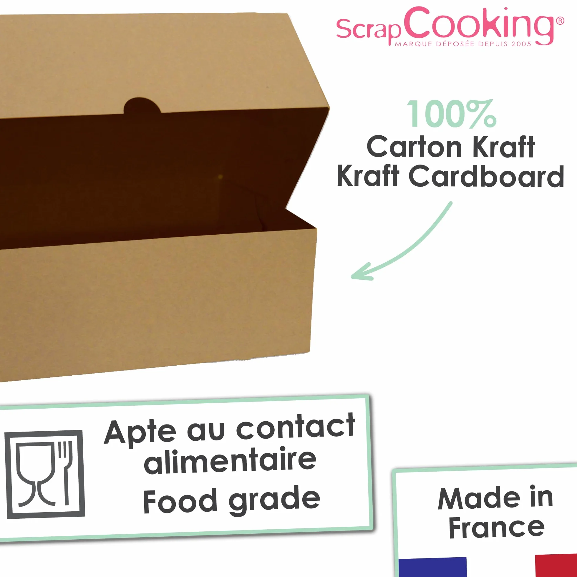 SCRAP COOKING - Zestaw 2 pudełek na babeczki - Karton Kraft Recykling Food - 17 x 25 x 8,5 cm - do transportu 6 babeczek babeczek, ciast deserowych - Wyprodukowano we Francji - 5502