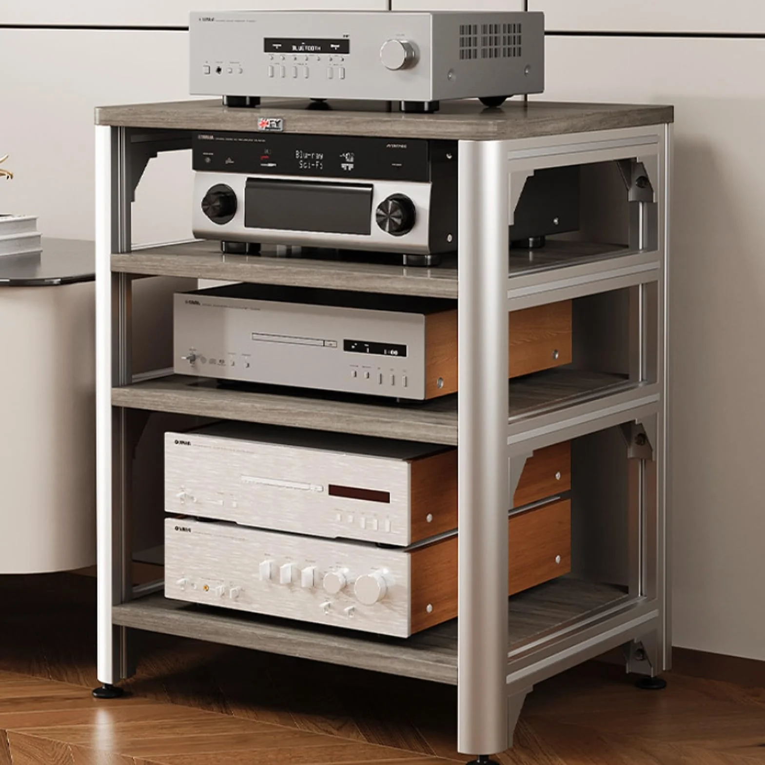 Wytrzymały Regał na Sprzęt Hi-fi 5 Poziomów, Szafka AV Pięć Półek Podłogowa | Stojak na Gramofon vd, Ruchoma PółKa do Przechowywania KomponentóW z KółKami do Kina Domowego(Gray,80cm/31.5in)