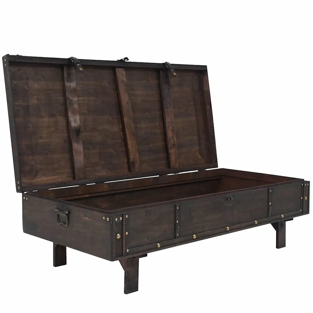 Hothingwell Stolik kawowy ze sklejki w stylu vintage 120x55x35 cm | Skrzynia do przechowywania, ławka, paski ze sztucznej skóry, elementy metalowe, łatwe zamknięcie