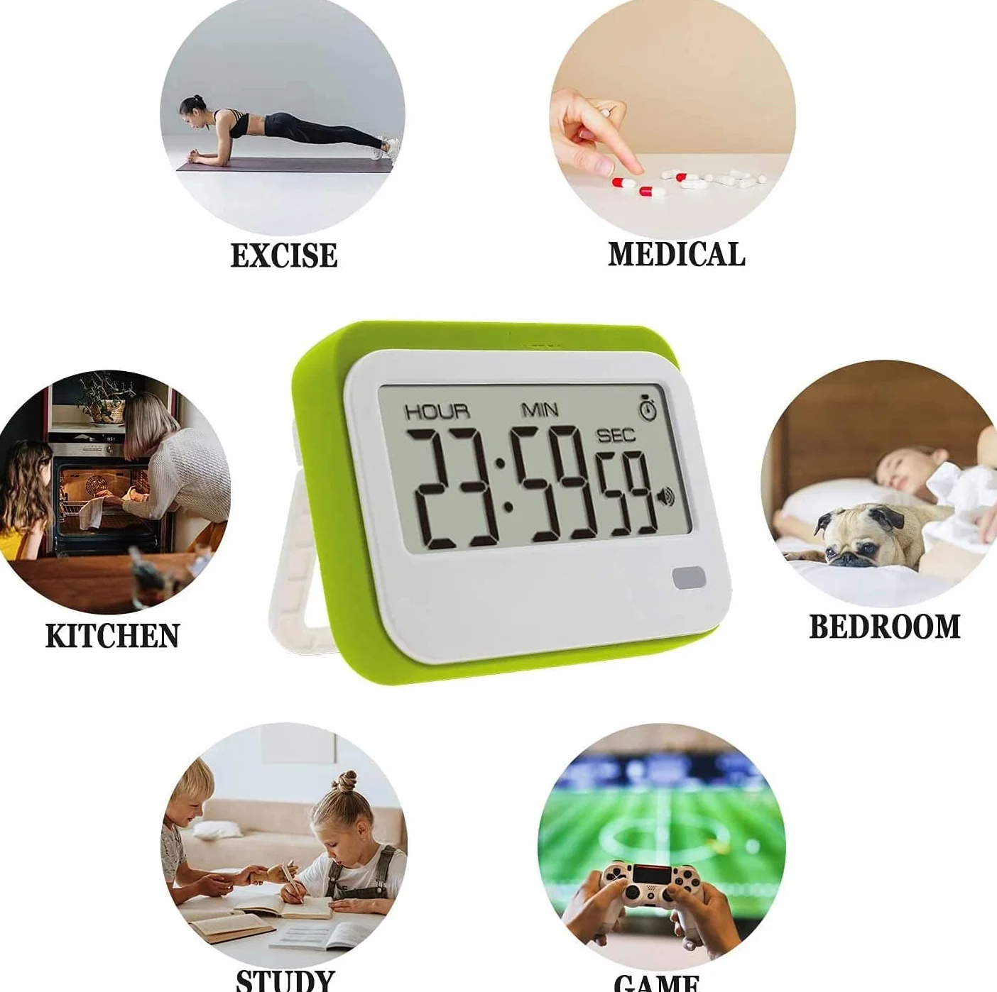 Minutniki, minutnik kuchenny z budzikiem 12/24 godzinny cyfrowy minutnik gotowania, wysuwana podstawa Duży wyświetlacz LCD (kolor: szary) (Color : gr�n)