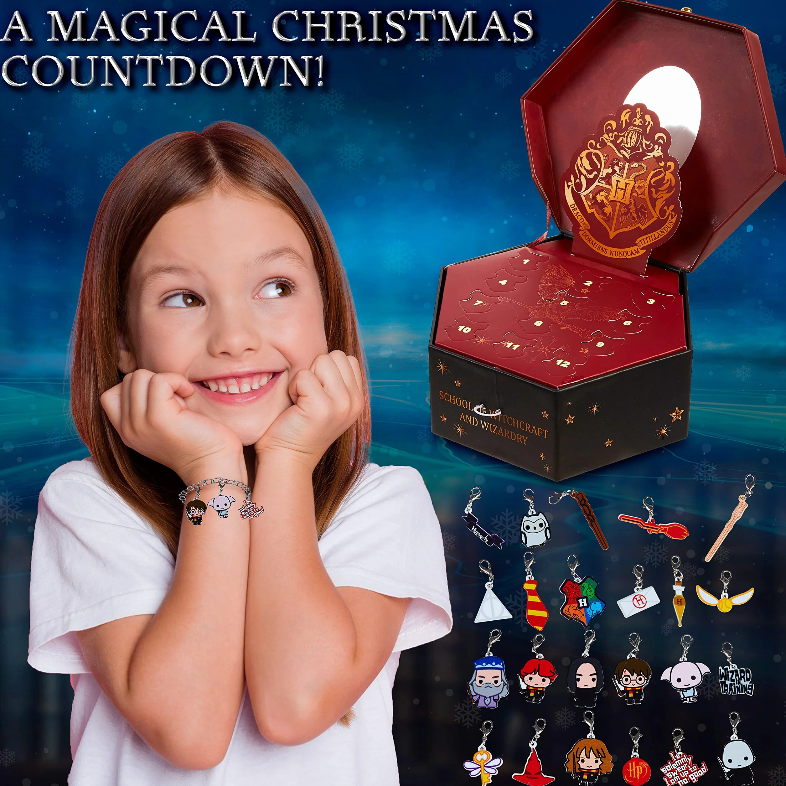Kalendarz adwentowy Harry Potter 2024, biżuteryjny kalendarz adwentowy z zawieszkami, prezenty Harry'ego Pottera dla dziewczyn