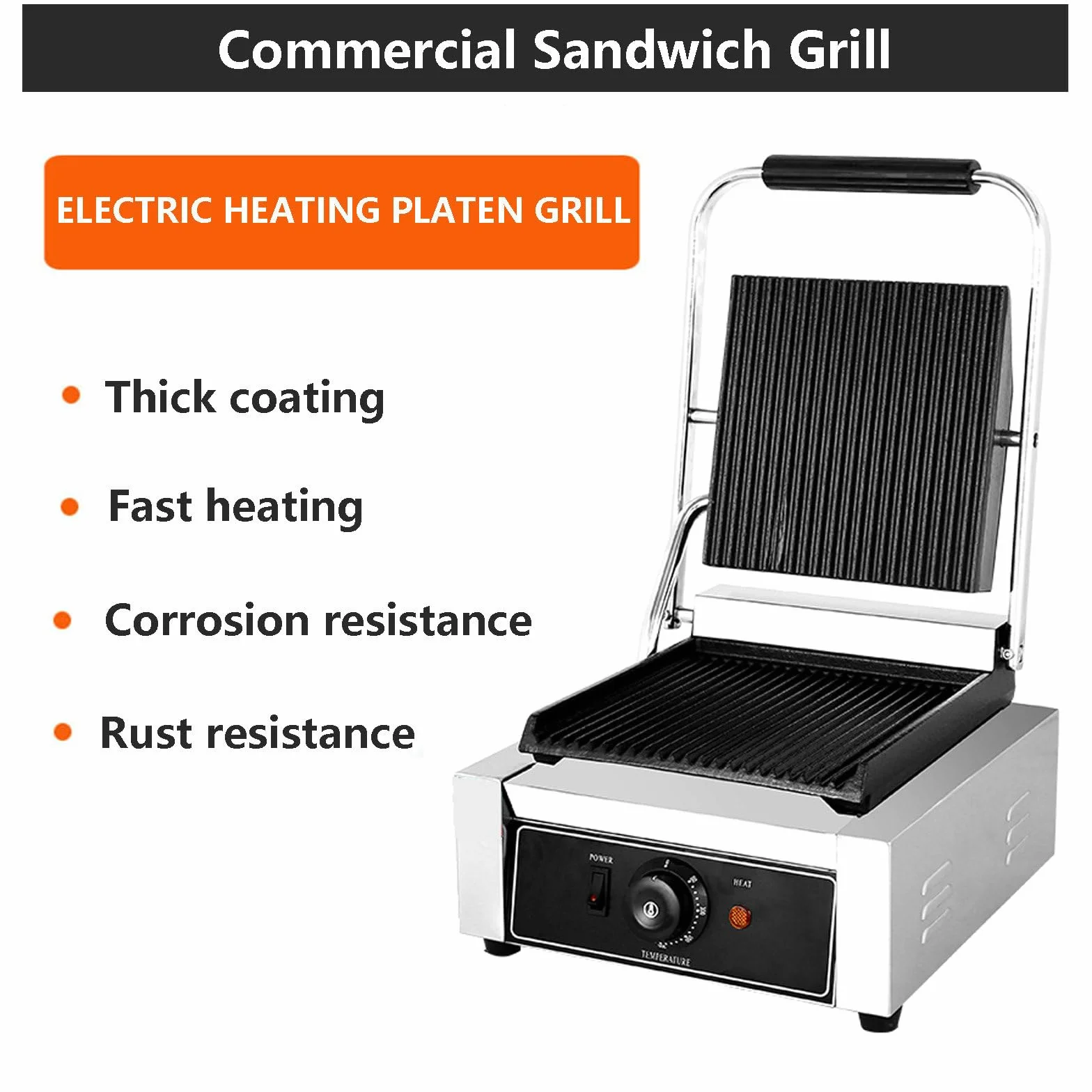 Grill Ze Stali Nierdzewnej Do Kanapek - 50-300°C, Elektryczny Toster Do Kanapek I Gofrownica, Jednogłowicowa Elektryczna Patelnia Z 5 Szczypcami Do Grilla Na Spotkania Rodzinne,1800W