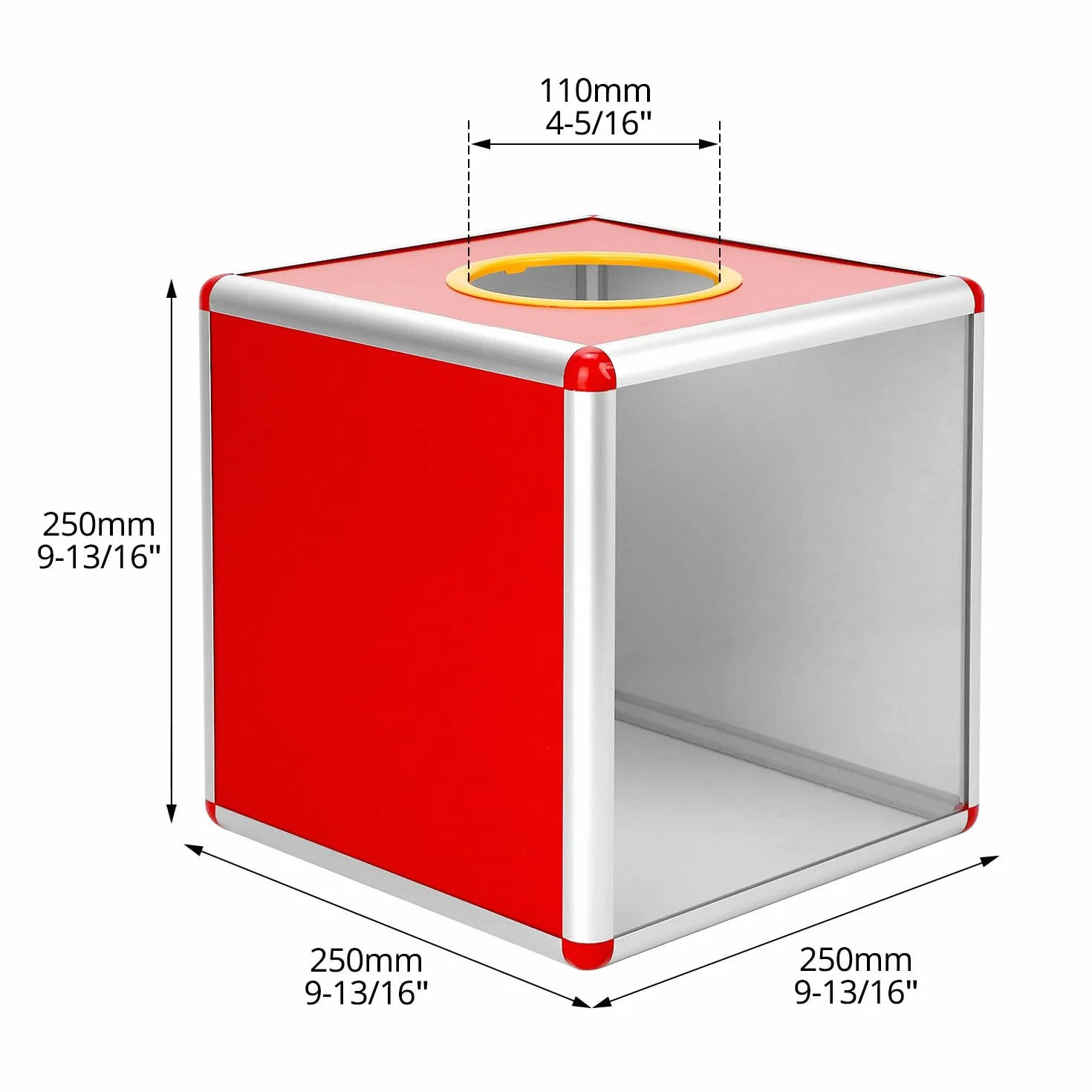QWORK® Przezroczyste pudełko na loterię, 25 cm, wytrzymała skrzynka do głosowania z aluminiową ramą i panelami akrylowymi, na darowizny, loterie i głosowanie