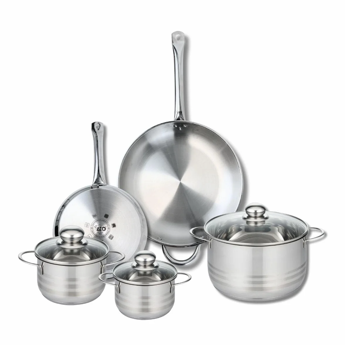 ELO 9880550 Naczynia kuchenne 5 sztuk, zestaw 2 patelni 24 i 32 cm i 3 garnków 14, 16 i 24 cm Elo Profi Brilliant, stal nierdzewna, indukcyjna