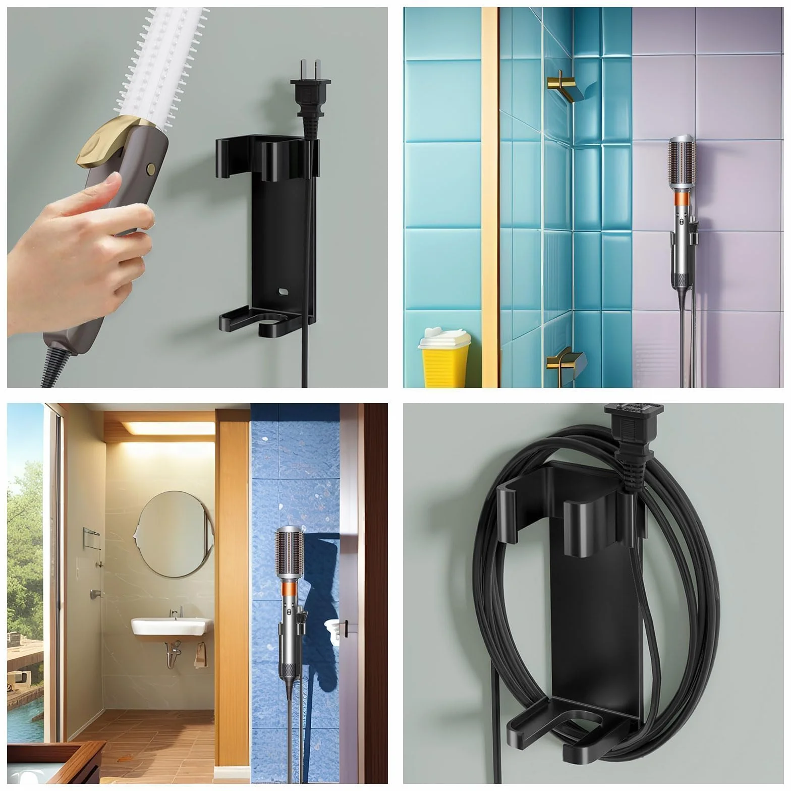 ANBOO Uchwyt ścienny do prostownicy, uchwyt na prostownicę, stojak na suszarkę do włosów, akcesoria Airwrap, czarne aluminium, praktyczne rozwiązanie do zorganizowanego przechowywania.