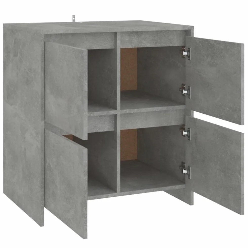 Kredens zestaw 2 betonowych szarych, 70 x 41 x 75 cm, materiał drewnopochodny, z 4 drzwiami, przestronne miejsce do przechowywania, do salonu, kuchni, jadalni, uniwersalna szafka do