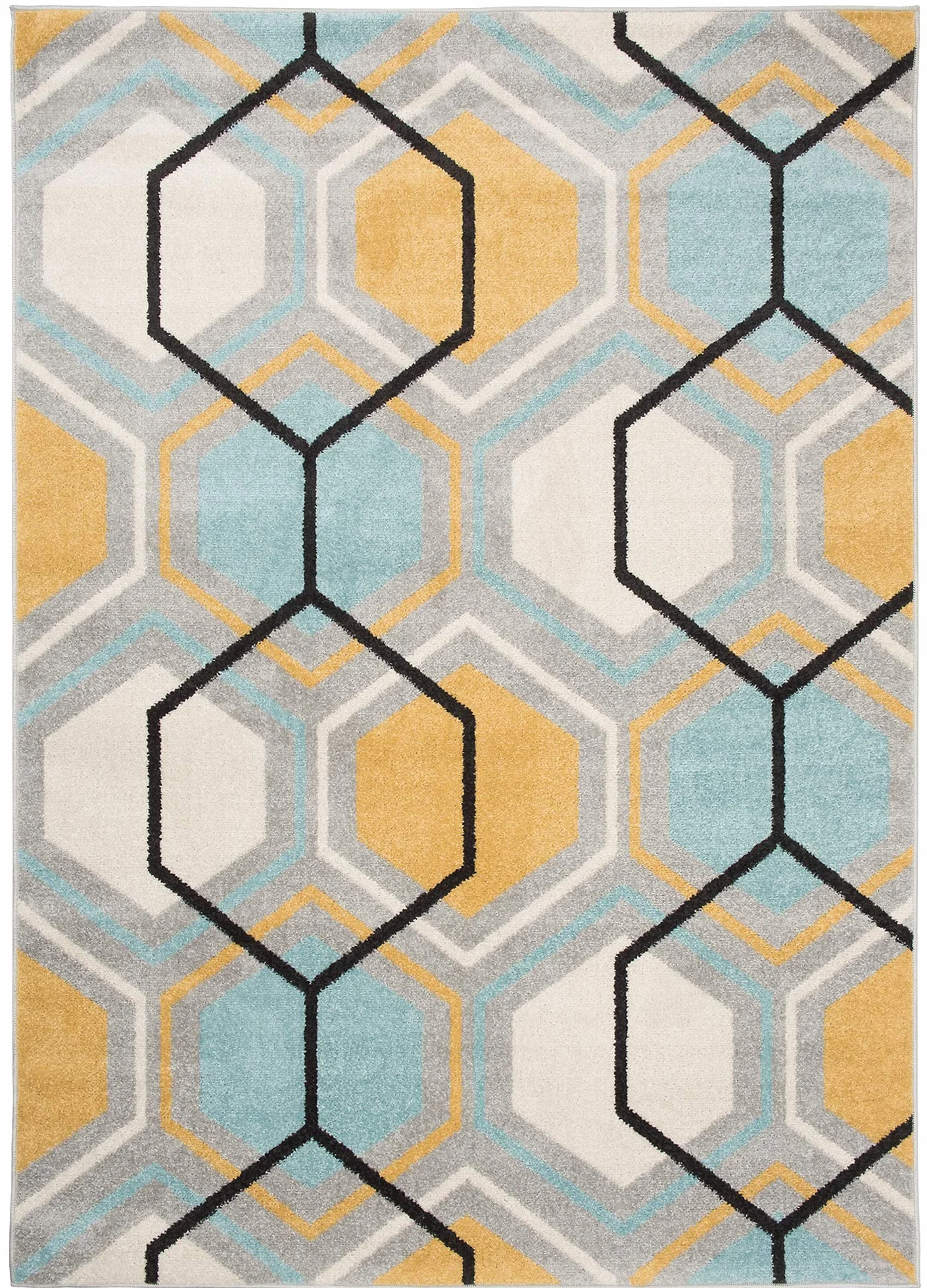 Tapiso LAZUR dywan do salonu, krótkie runo, nowoczesny, geometryczny kratka, szary, kremowy, żółty, jasnoniebieski, do sypialni, Ökotex 300 x 400 cm