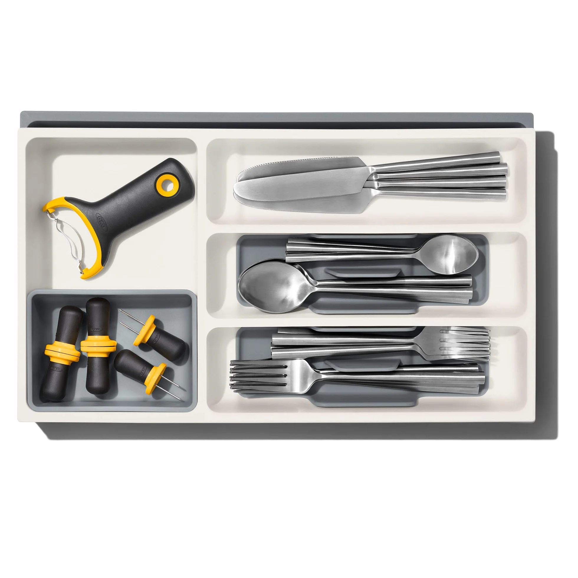 OXO Good Grips regulowany organizer na przybory do szuflady kuchennej, biały