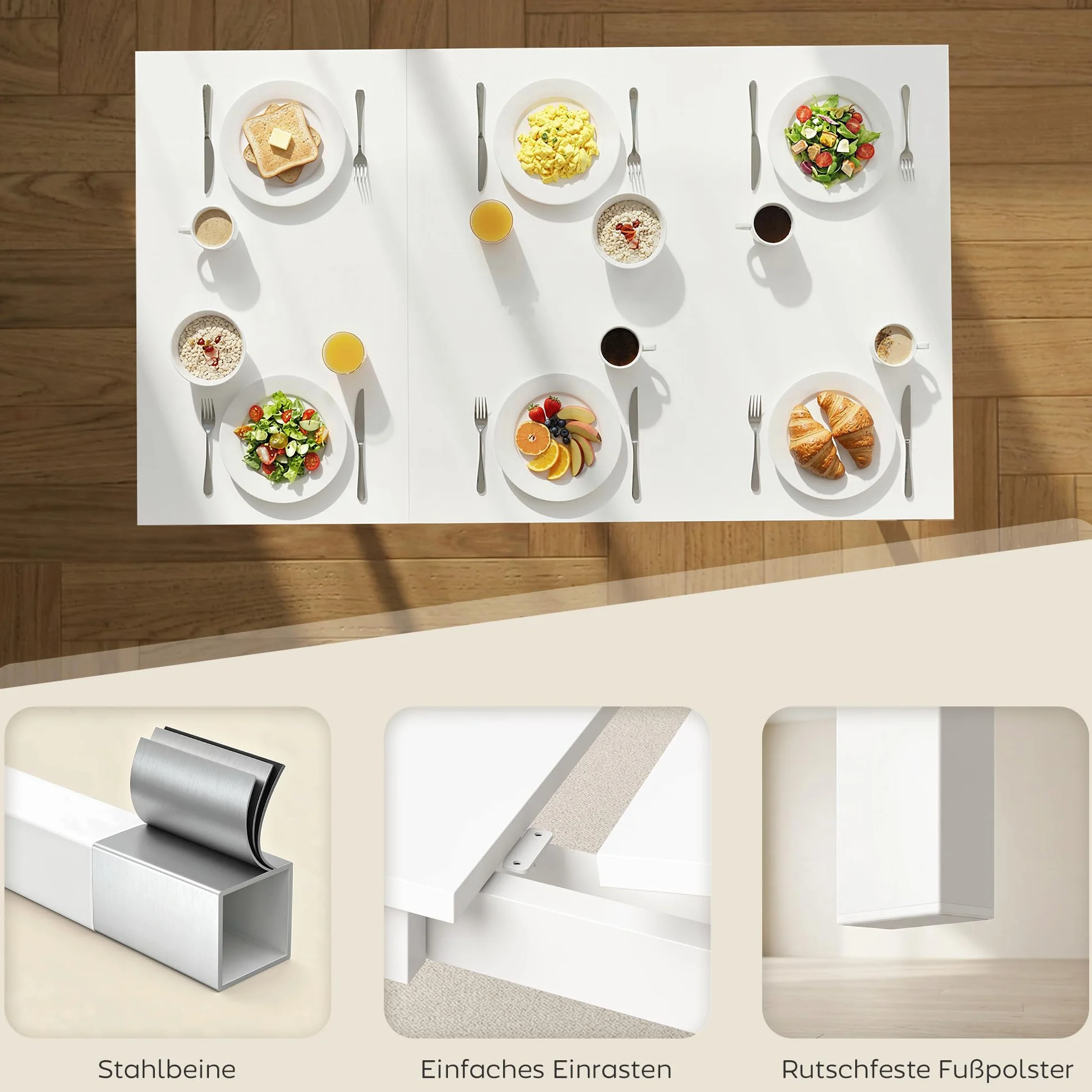 HOMCOM Rozkładany stół jadalniany 80/120 x 70 cm stalowe nogi prostokątny biały
