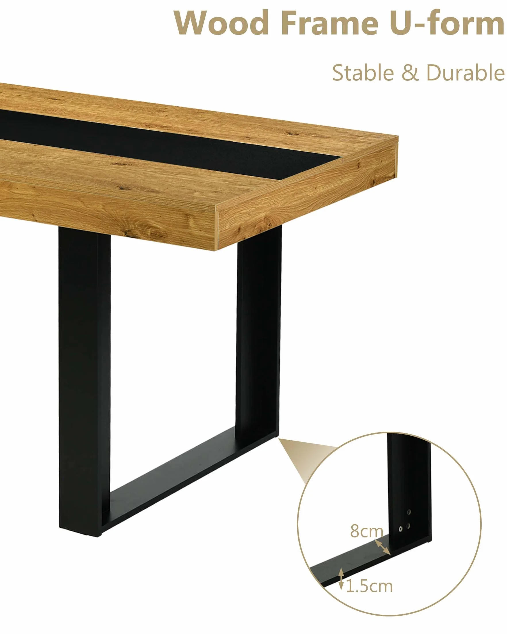 Prostokątny drewniany stół jadalny stół jadalny dla 4-6 osób, biurko 160x80 cm meble do jadalni odporne na zarysowania, wygląd dębu i czerni, 160x80x75 cm