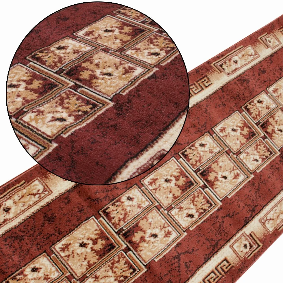 TAPISO Atlas bieżnik na korytarz, z krótkim włosiem, do kuchni, salonu, retro, kwiatowy, grecki, wzór czworokątny, brązowy, beżowy, Ökotex 90 x 260 cm