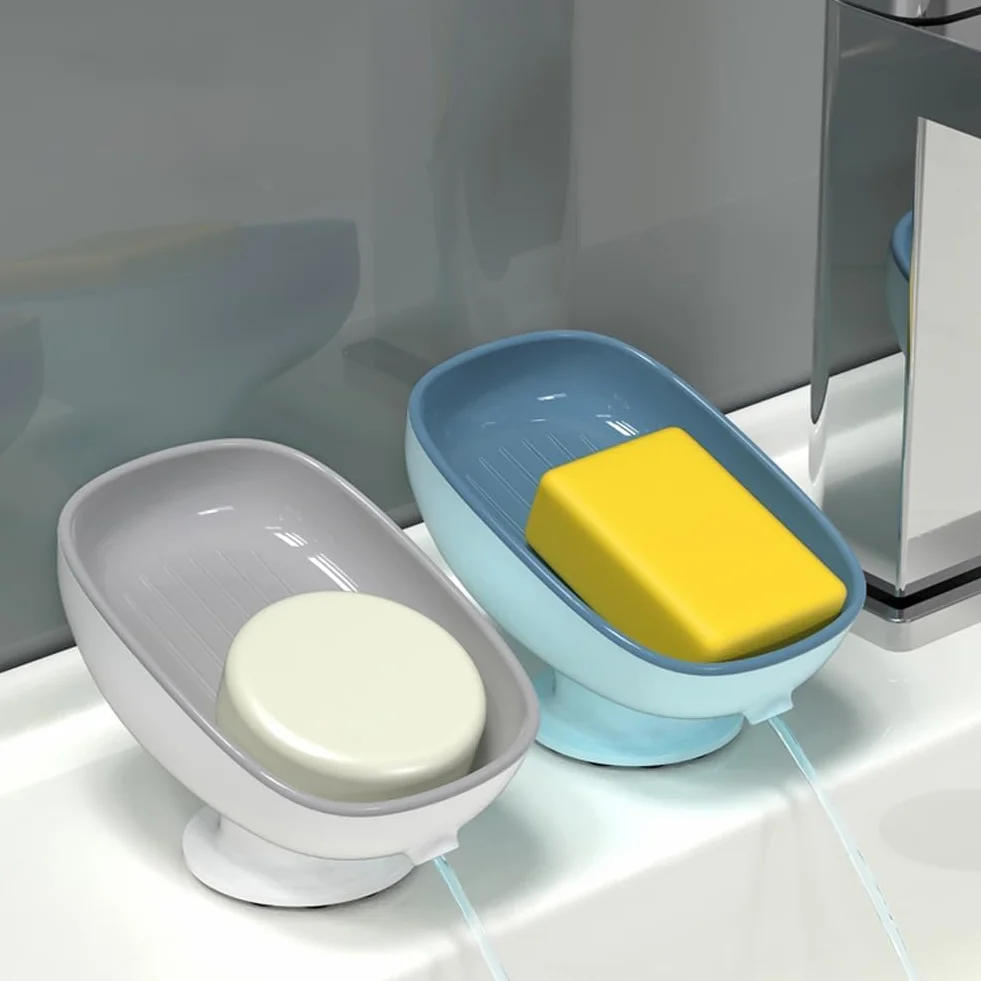 Mydelniczka z drenażem, plastikowy uchwyt na mydło w kostce, mydelniczka pod prysznic, przyssawka, nadaje się do łazienki, kuchni, łatwe czyszczenie (2 szt.)