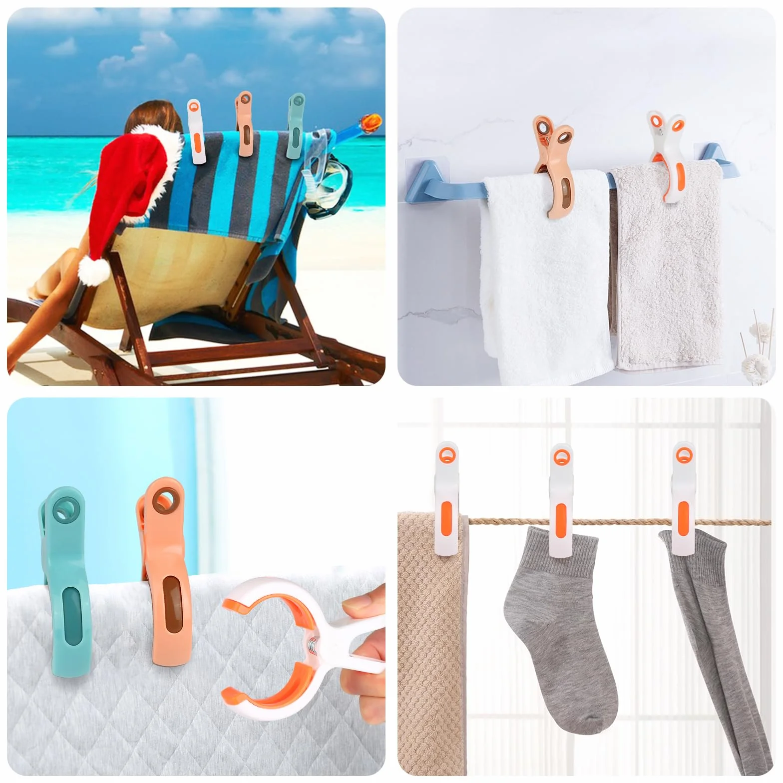 8 dużych spinaczy do bielizny i ręczników plażowych, stabilne, wiatroszczelne, duży rozmiar, do codziennego prania i kąpielowych, pościeli i grubej odzieży