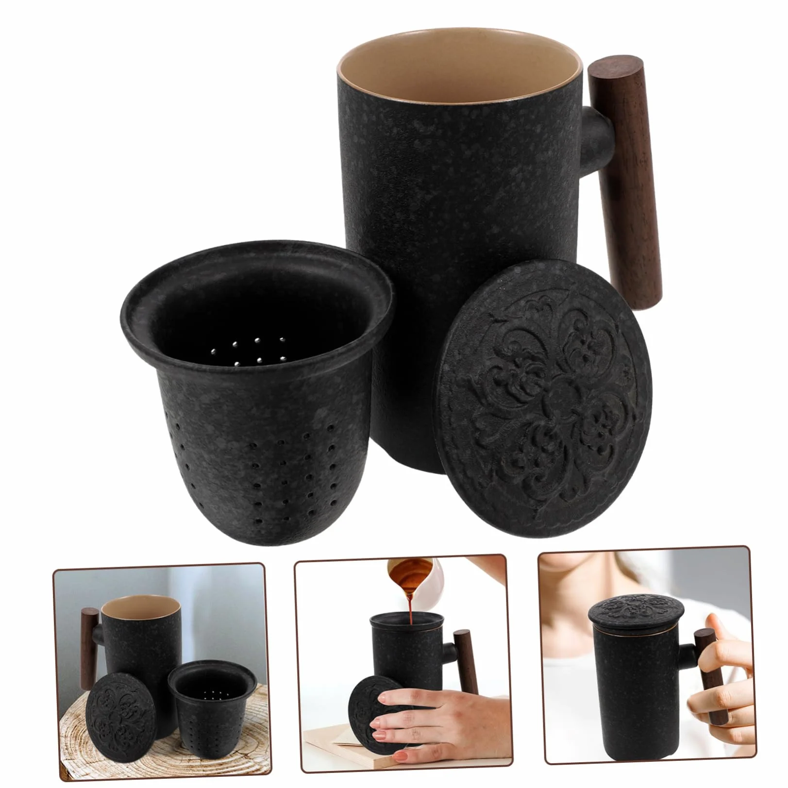 Ceramiczna Filiżanka Do Herbaty z Filtrem i Pokrywką Kubek z Infuzorem